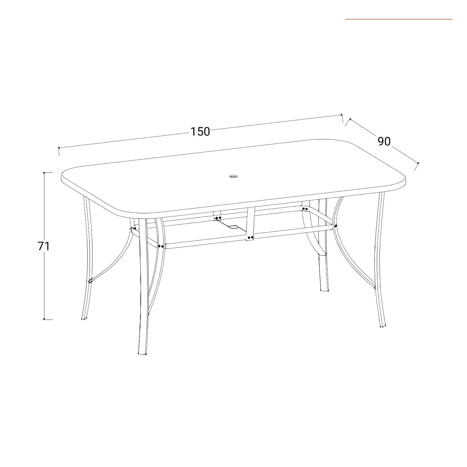 Set pranzo tavolo 150x90 cm top trasparente e 4 sedie con braccioli in acciaio e textilene antracite - Ninfa