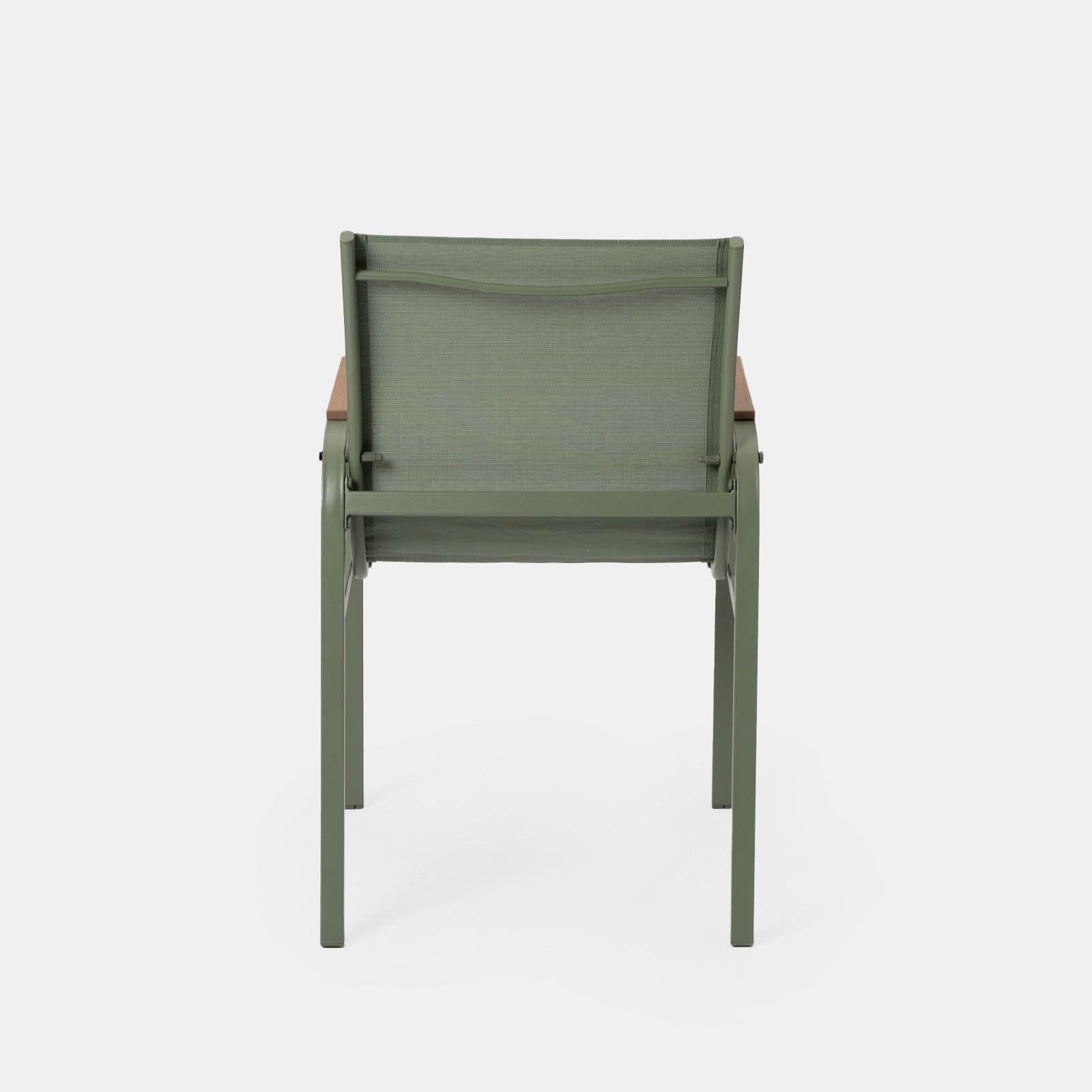 Set pranzo tavolo 150x90 cm top vetro temperato e 6 sedie con braccioli in acciaio verde oliva - Tamika