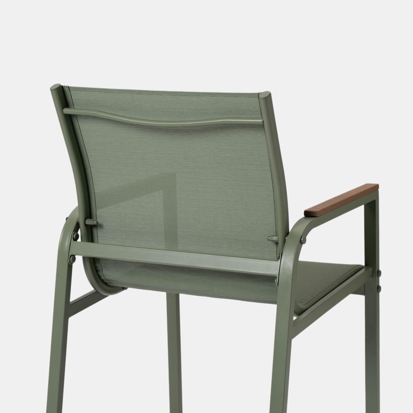 Set pranzo tavolo 150x90 cm top vetro temperato e 6 sedie con braccioli in acciaio verde oliva - Tamika