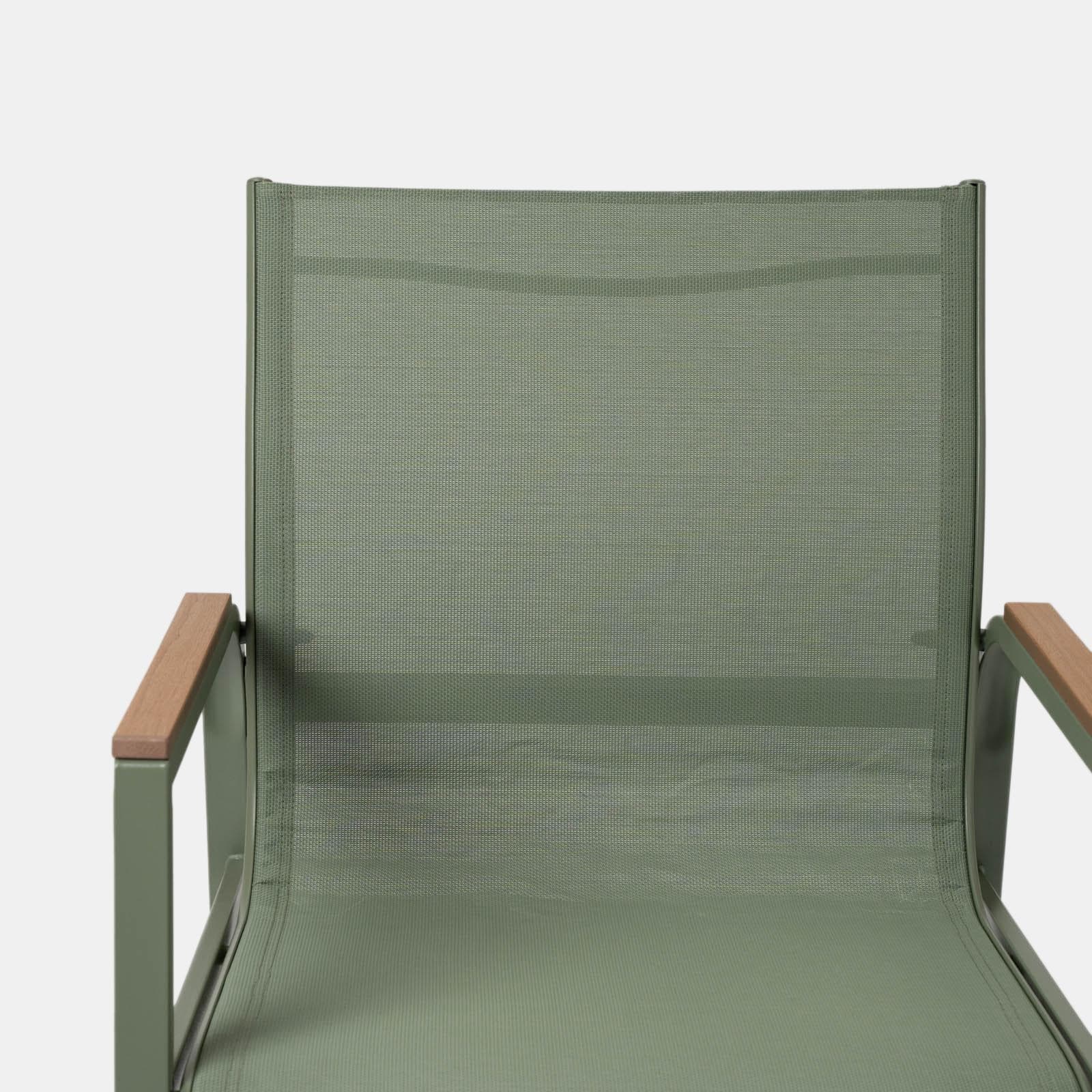 Set pranzo tavolo 150x90 cm top vetro temperato e 6 sedie con braccioli in acciaio verde oliva - Tamika