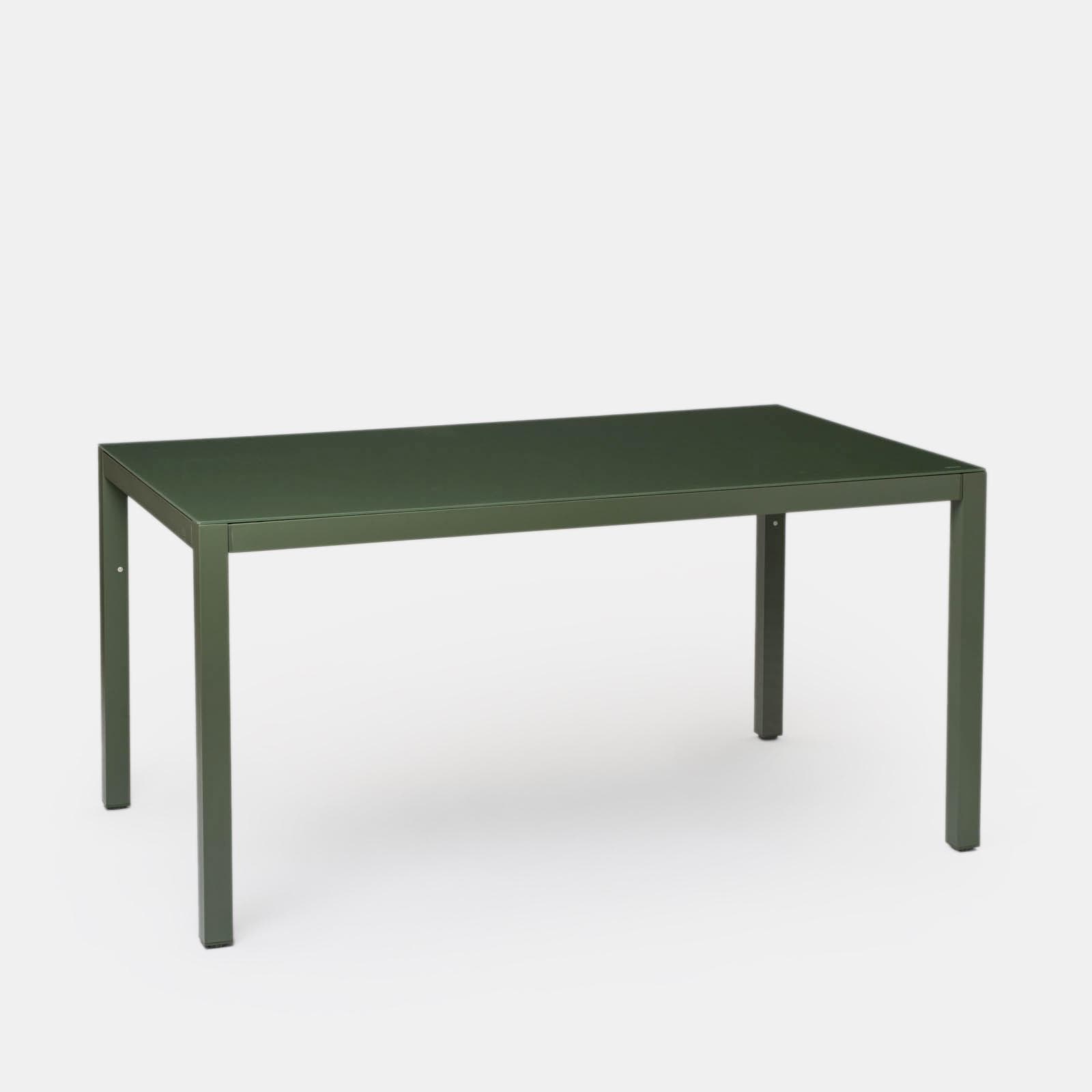 Set pranzo tavolo 150x90 cm top vetro temperato e 6 sedie con braccioli in acciaio verde oliva - Tamika