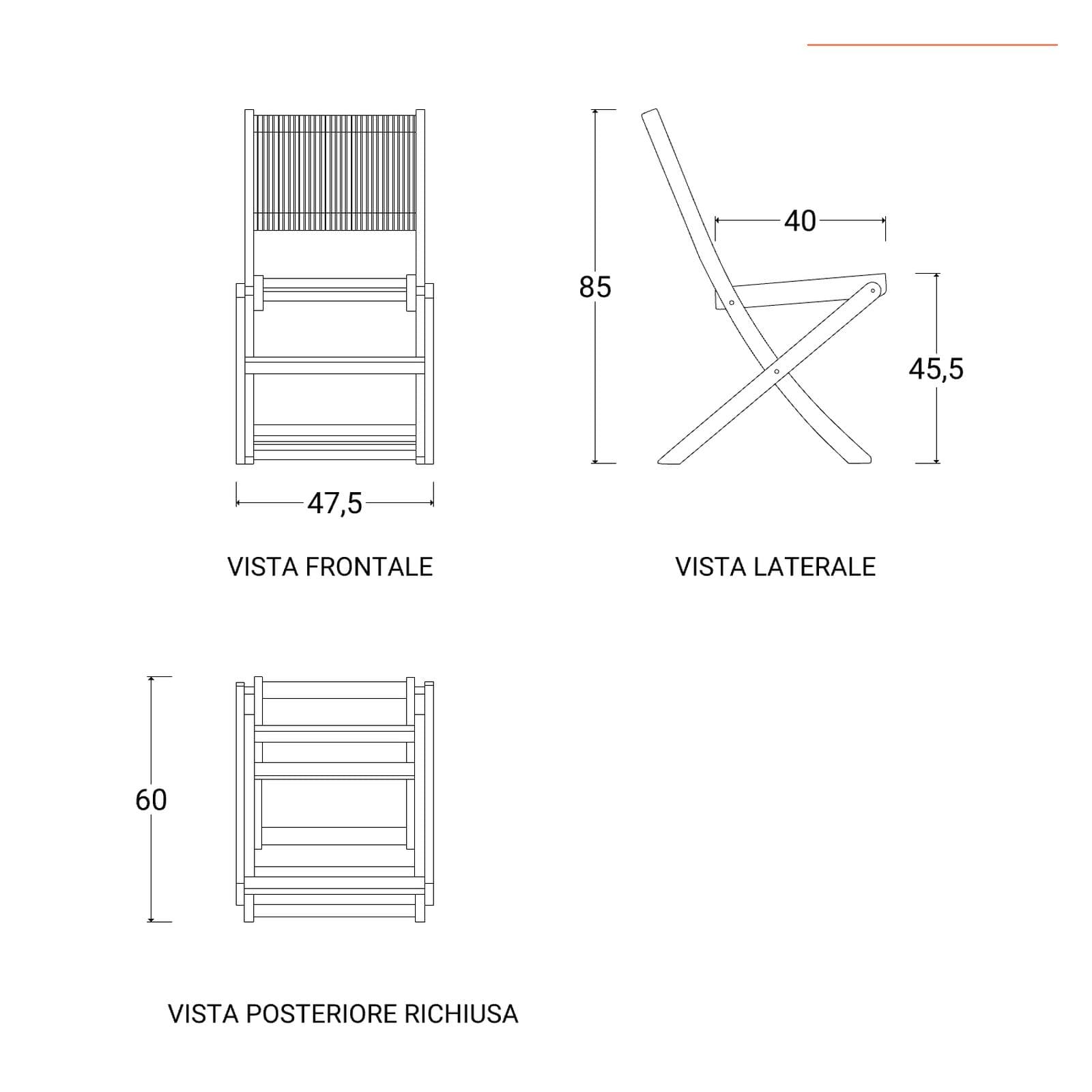 Set pranzo tavolo 160x80 cm e 4 sedie pieghevoli in legno di acacia e corda grigia - Yadira