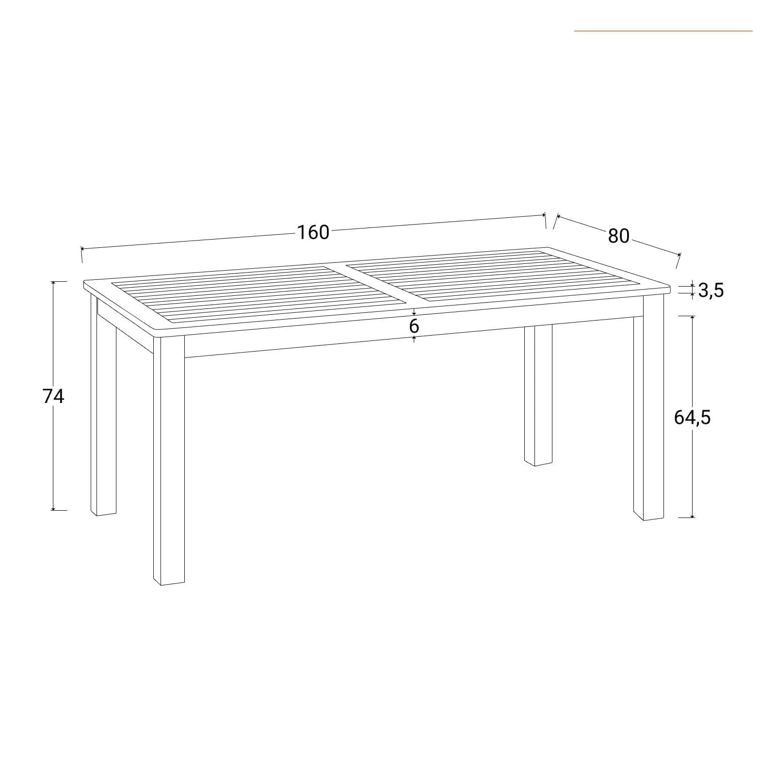 Set pranzo con tavolo 160x80 cm con 4 sedie pieghevoli in legno di acacia - Paja