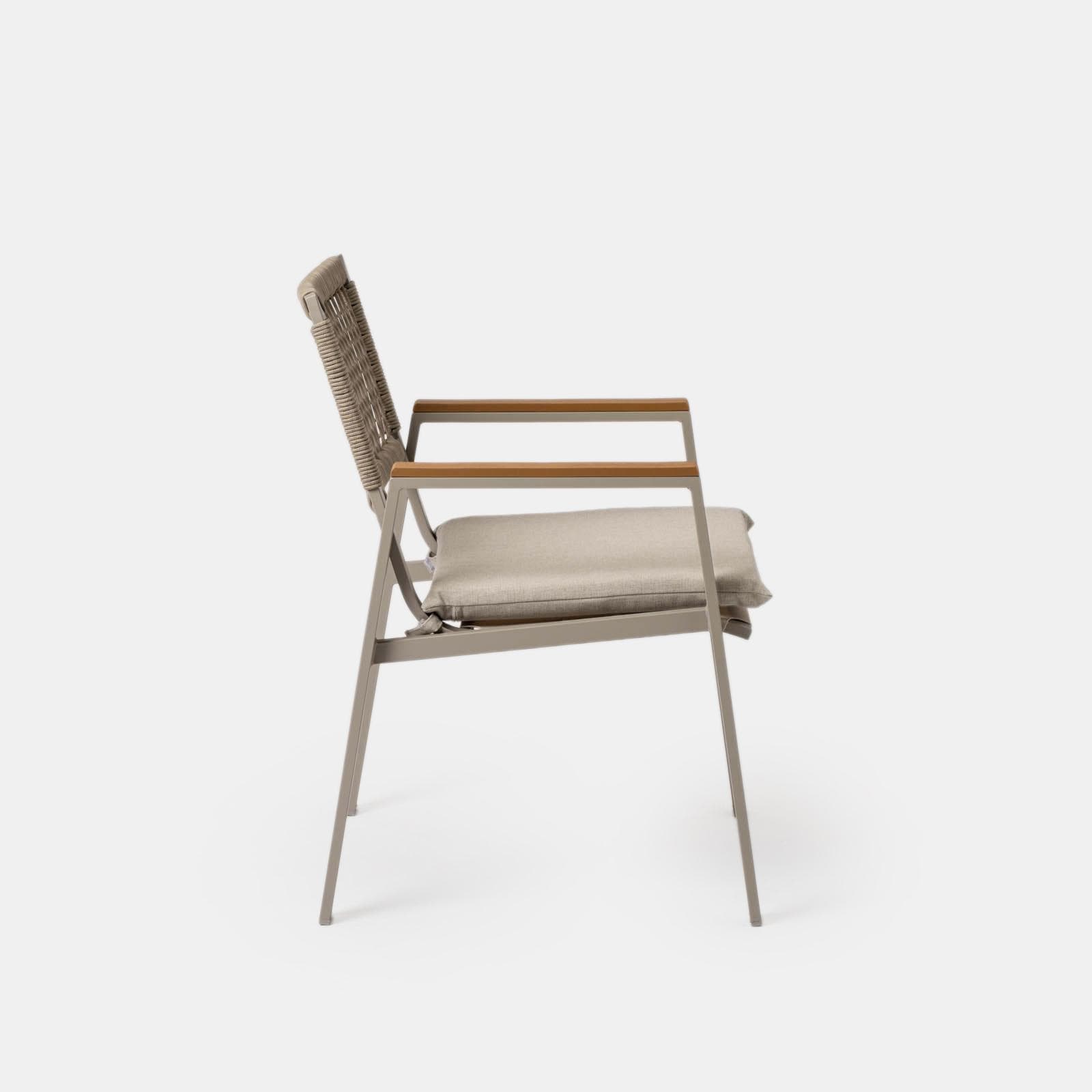 Set pranzo tavolo 180x90 cm top effetto legno e 6 sedie con braccioli in metallo tortora - Ibisco