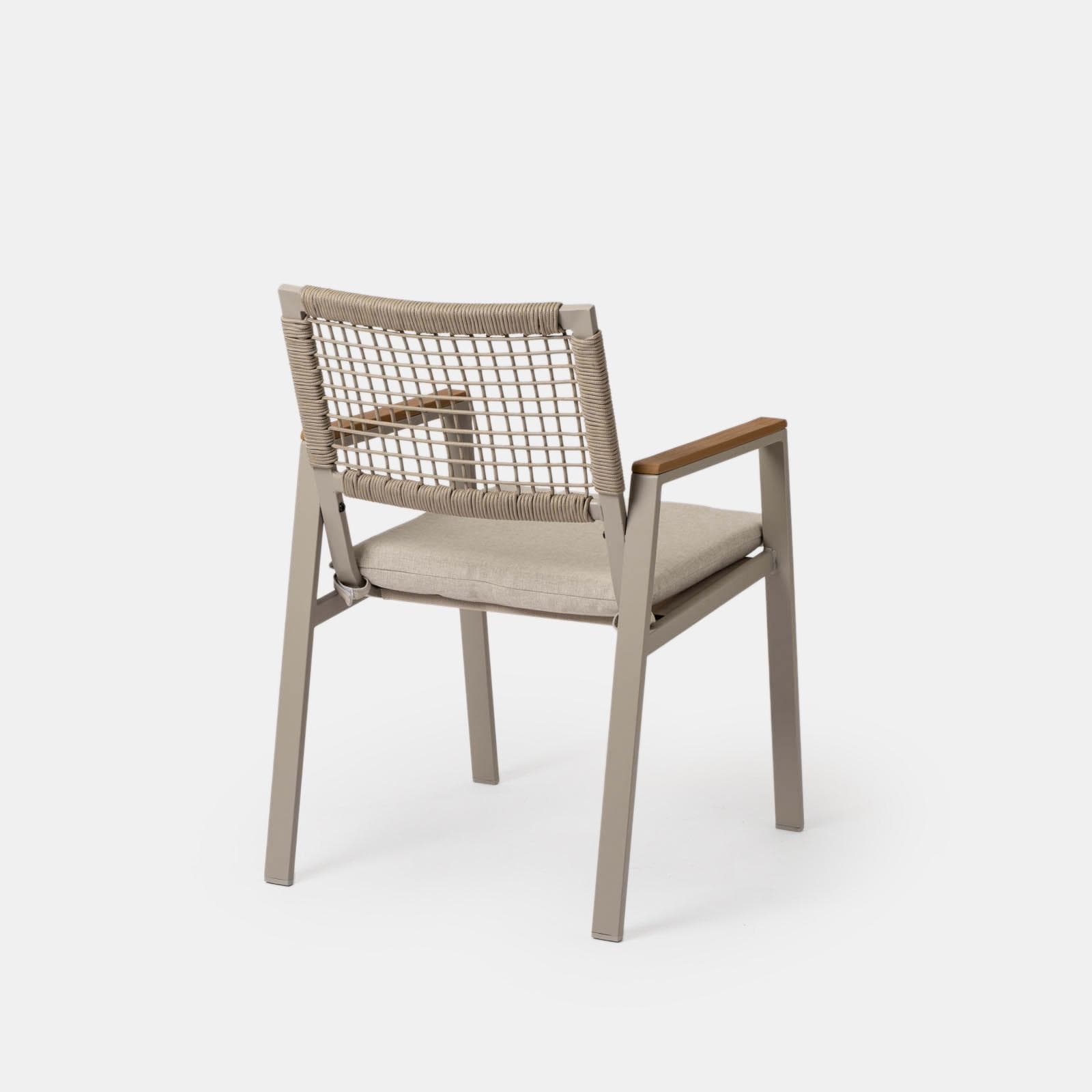 Set pranzo tavolo 180x90 cm top effetto legno e 6 sedie con braccioli in metallo tortora - Ibisco