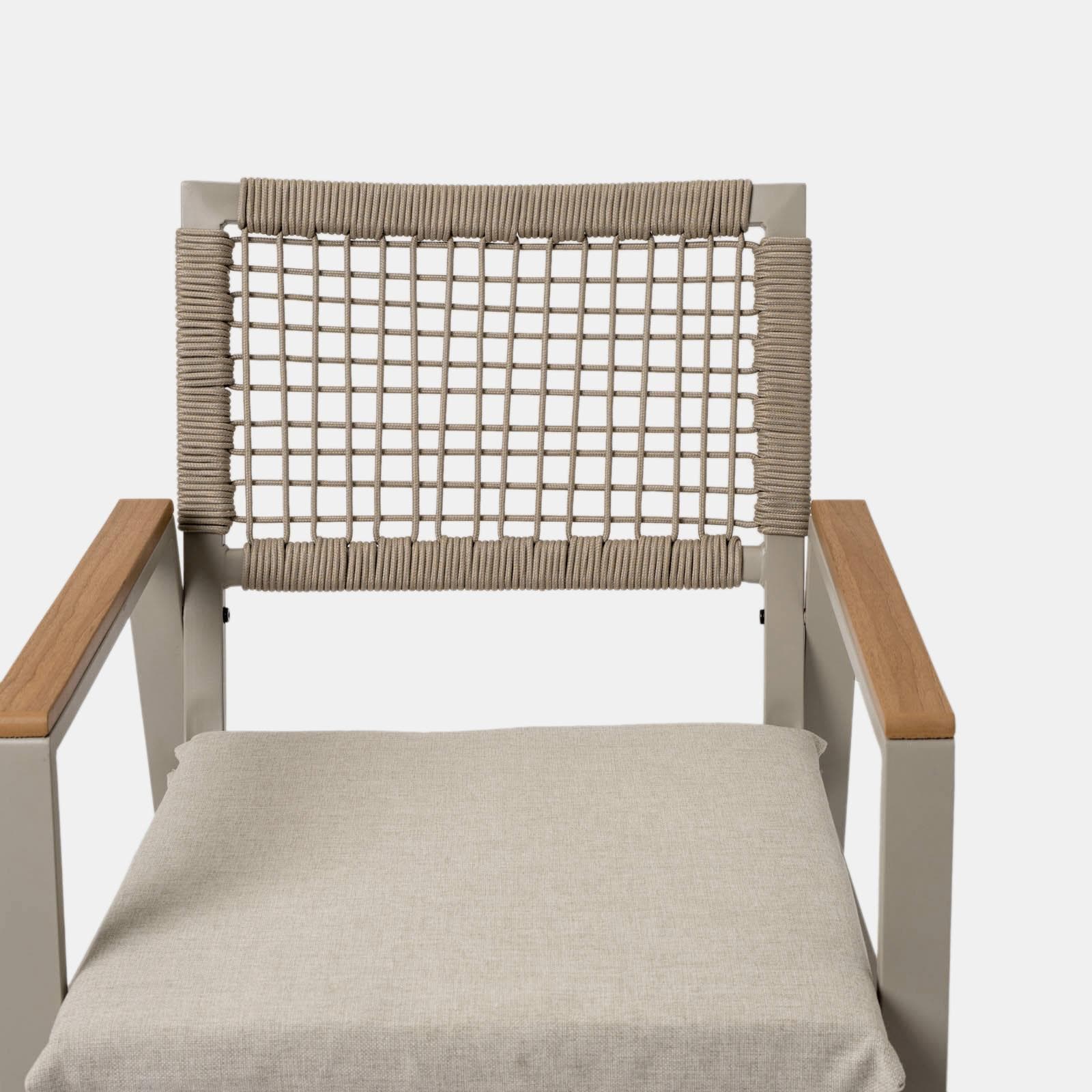 Set pranzo tavolo 180x90 cm top effetto legno e 6 sedie con braccioli in metallo tortora - Ibisco