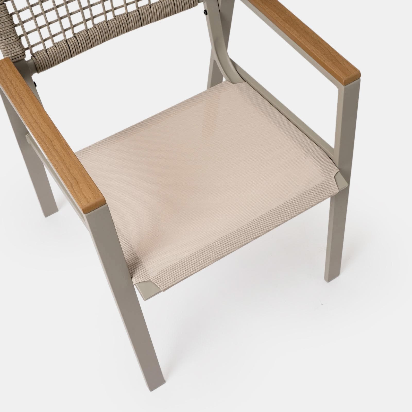 Set pranzo tavolo 180x90 cm top effetto legno e 6 sedie con braccioli in metallo tortora - Ibisco
