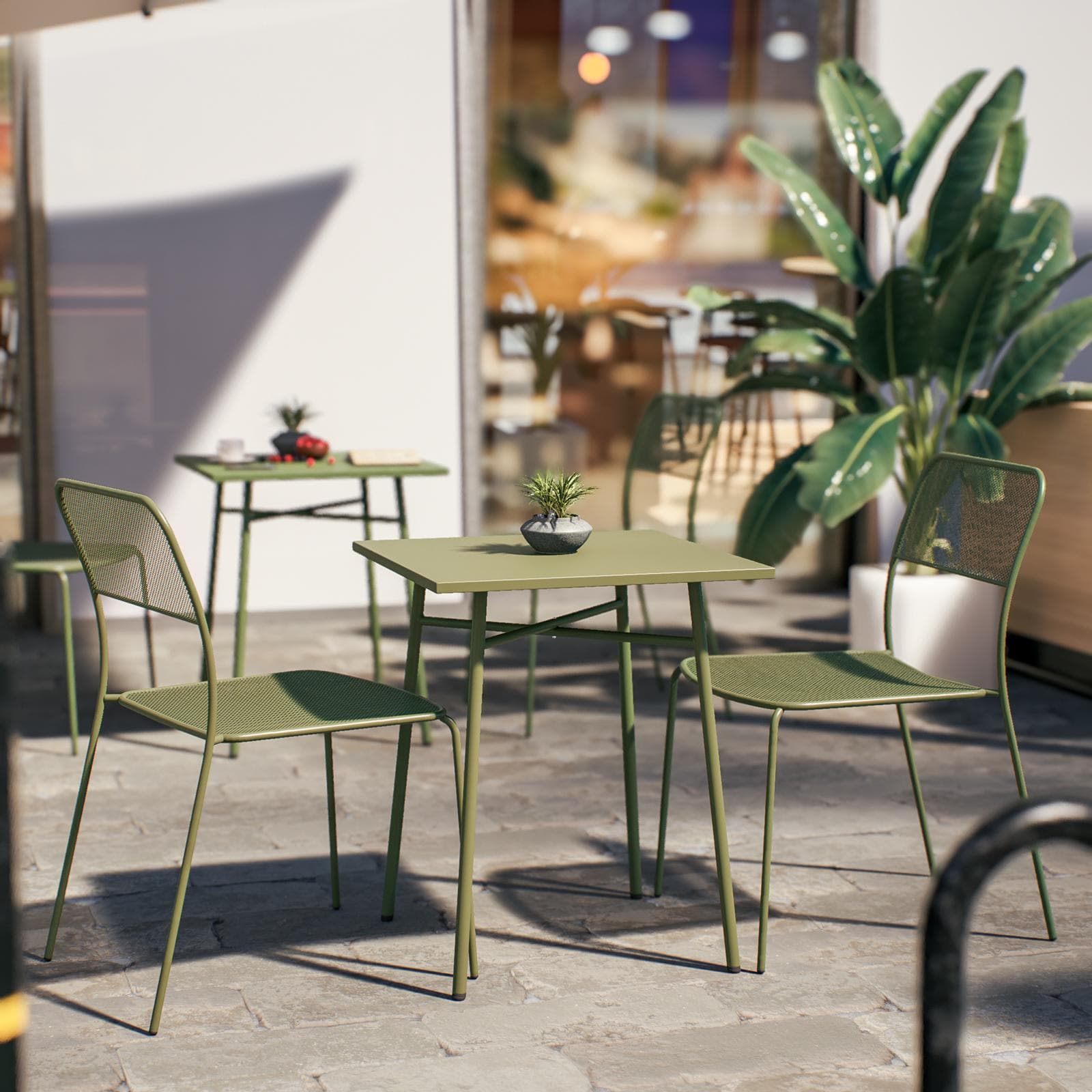 Set bistrot tavolo 60x60 cm e 2 sedie in acciaio verde oliva - Faber
