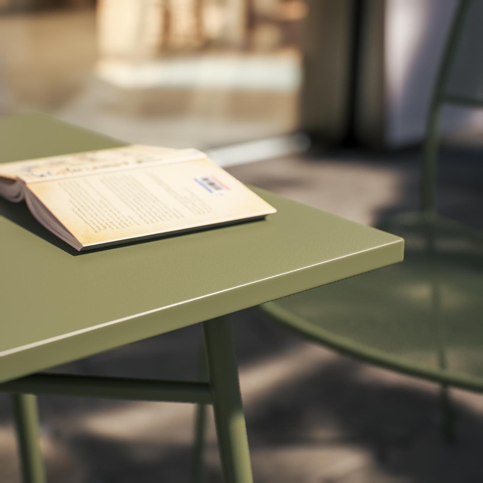 Set bistrot tavolo 60x60 cm e 2 sedie in acciaio verde oliva - Faber