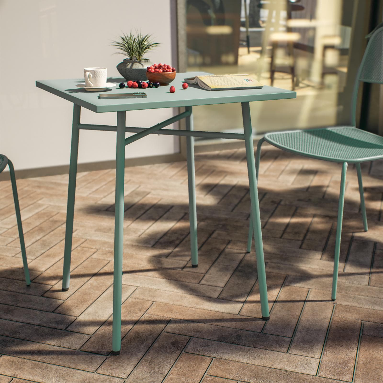 Set bistrot tavolo 60x60 cm e 2 sedie in acciaio verde marino - Faber
