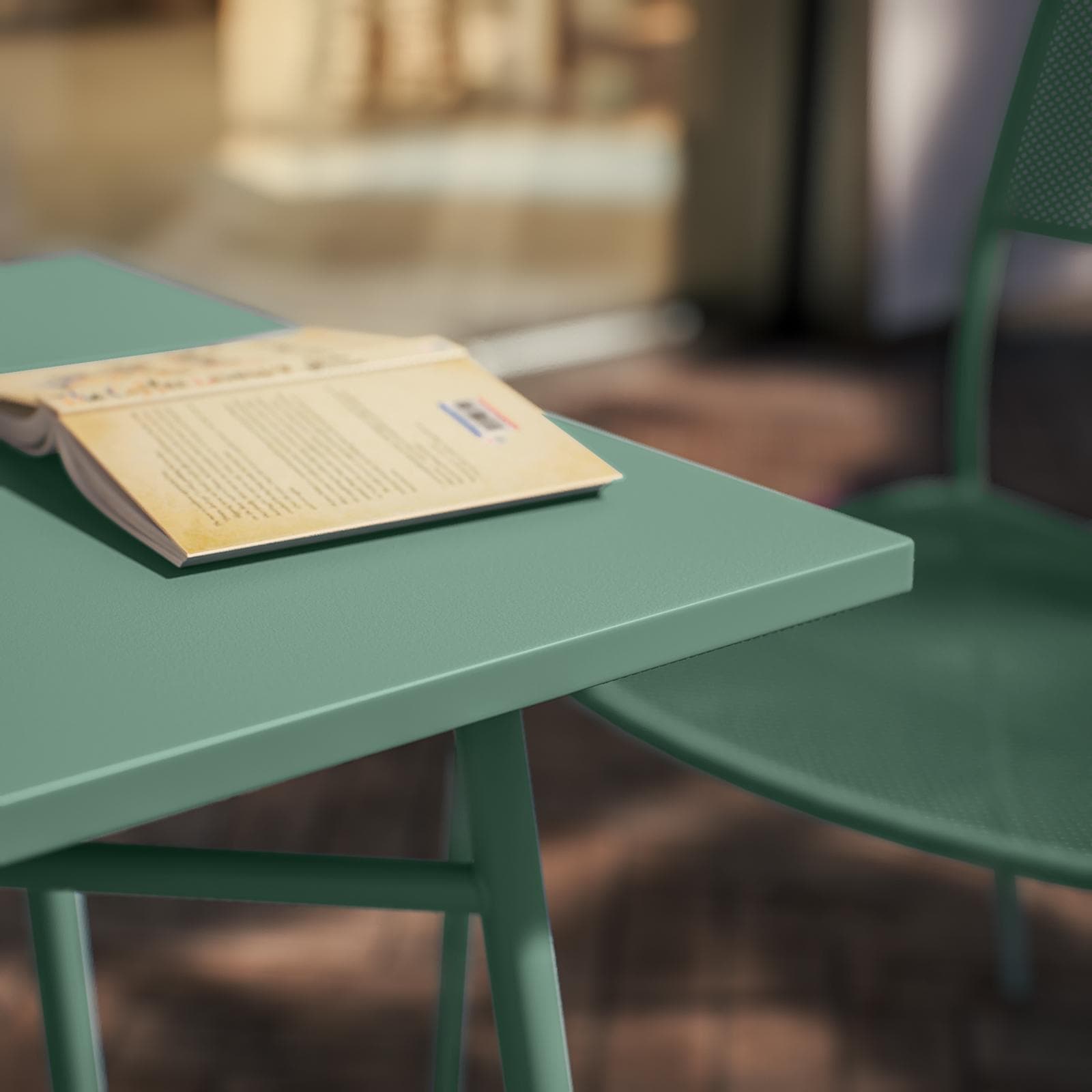Set bistrot tavolo 60x60 cm e 2 sedie in acciaio verde marino - Faber