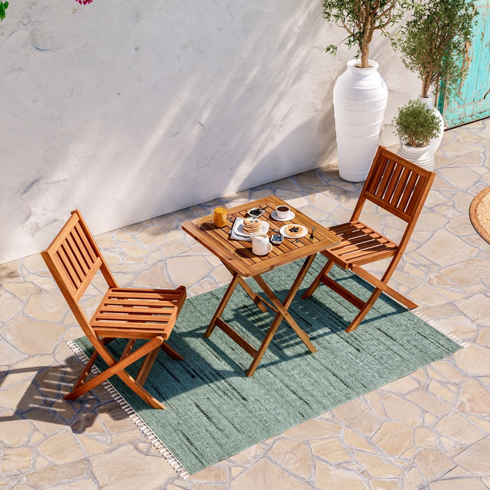Set bistrot tavolo 60x60 cm e 2 sedie pieghevoli in legno d'acacia - Paja