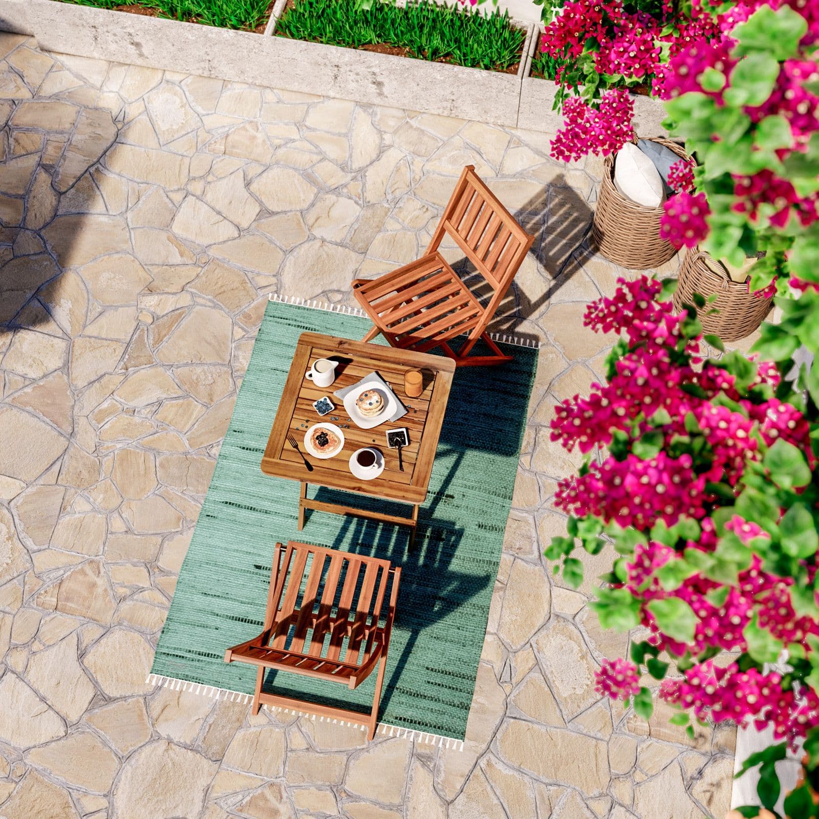 Set bistrot tavolo 60x60 cm e 2 sedie pieghevoli in legno d'acacia - Paja