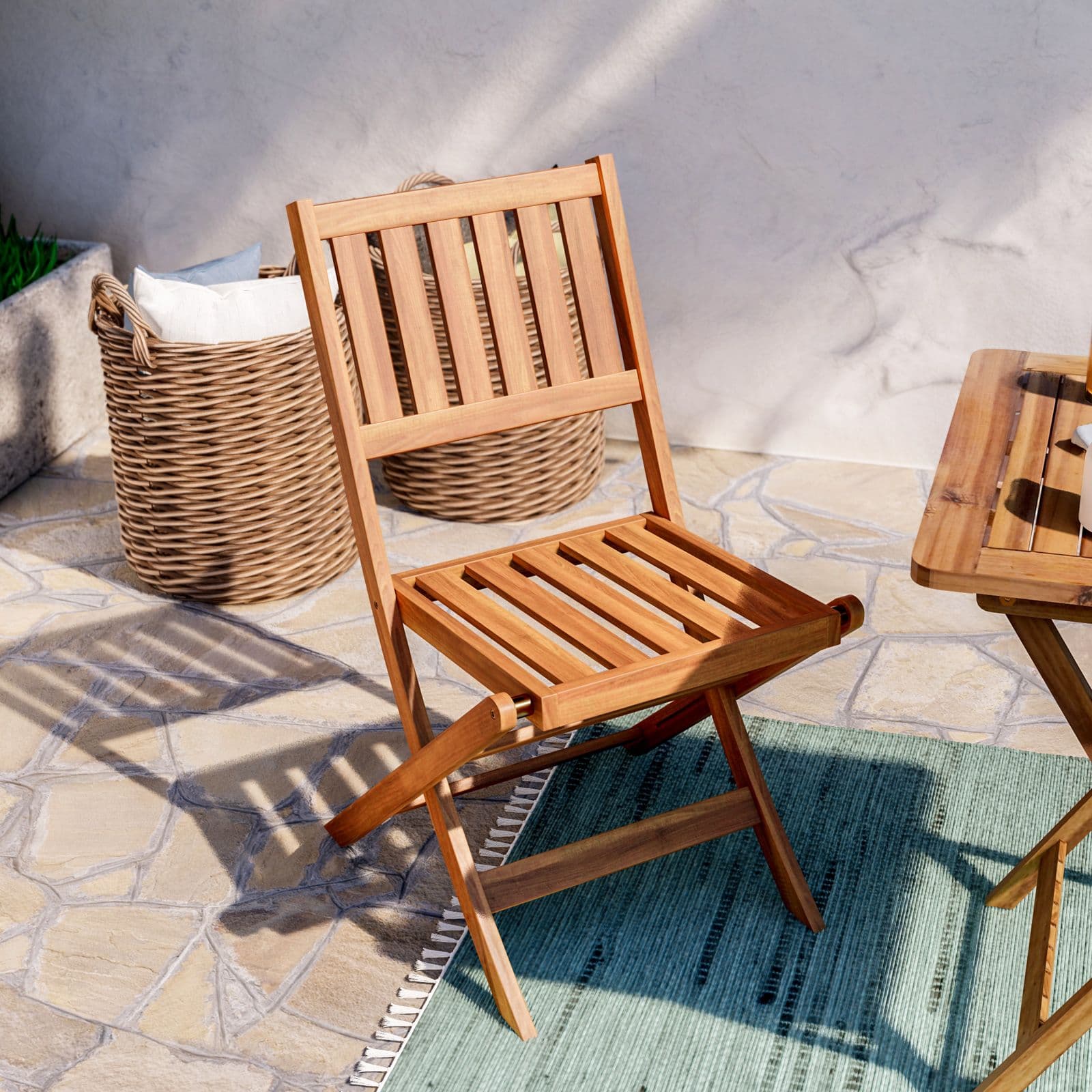 Set bistrot tavolo 60x60 cm e 2 sedie pieghevoli in legno d'acacia - Paja