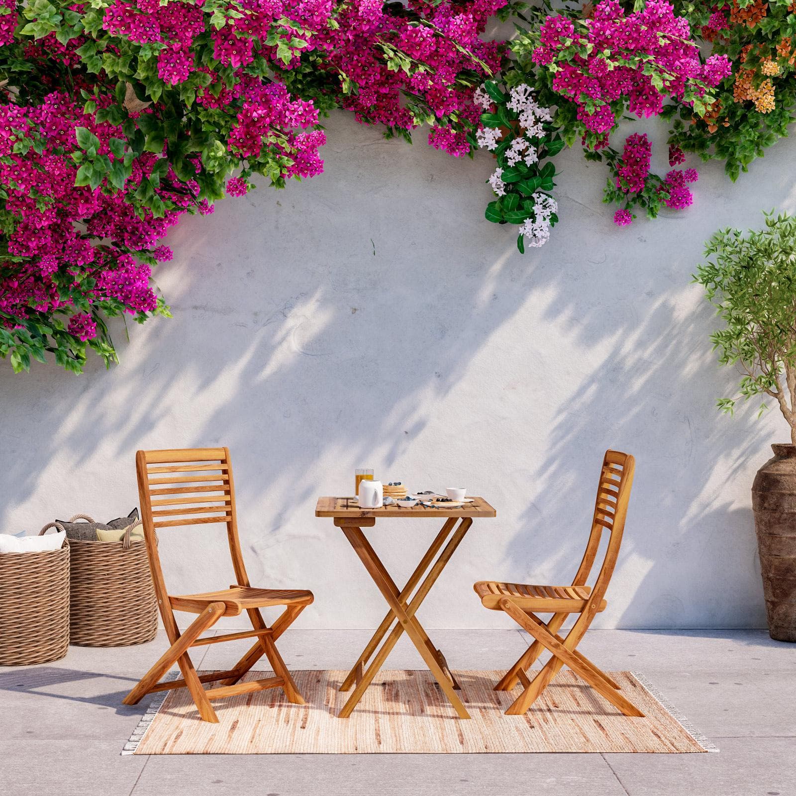 Set bistrot con tavolo 60x60 cm e 2 sedie pieghevoli in legno di acacia - Paja