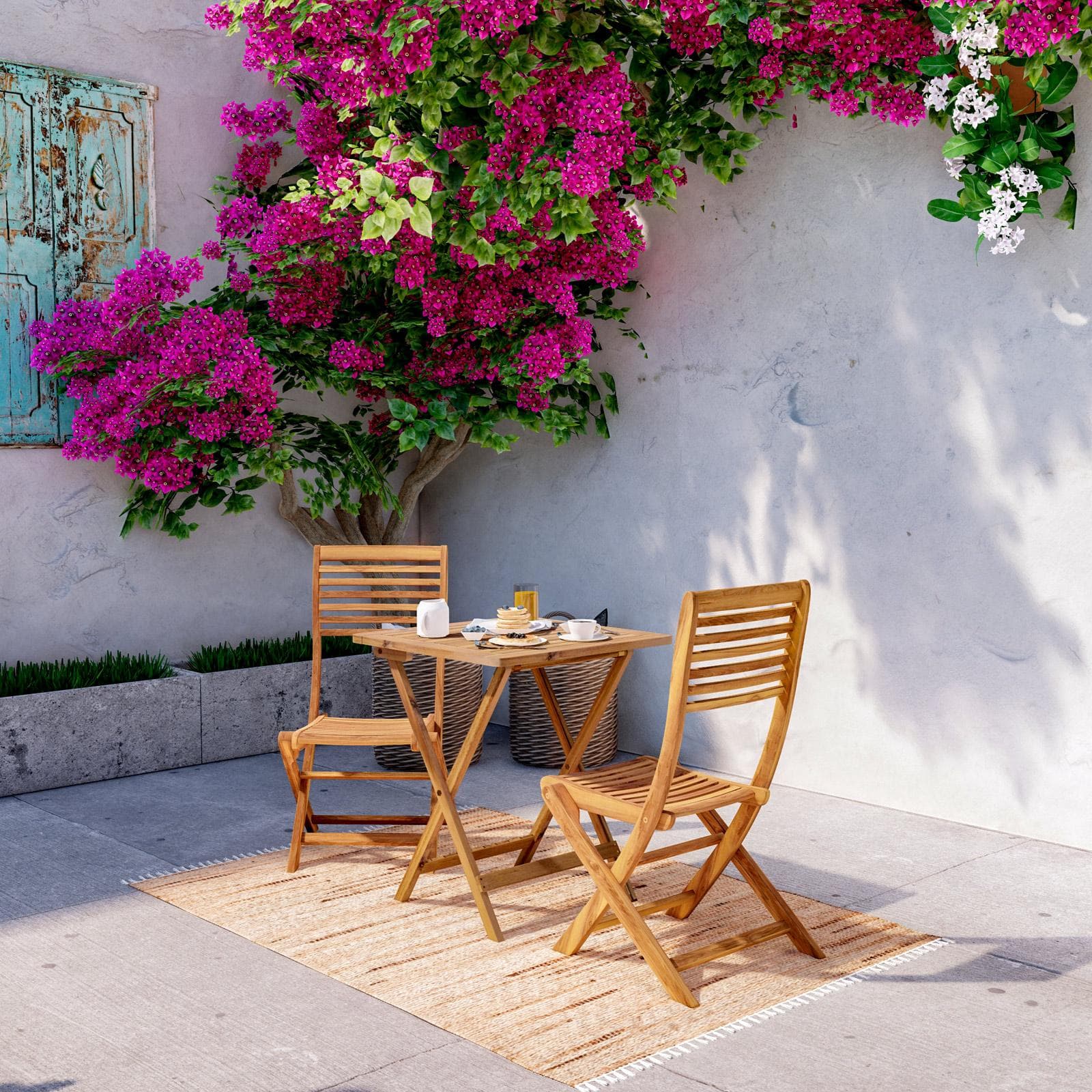 Set bistrot con tavolo 60x60 cm e 2 sedie pieghevoli in legno di acacia - Paja