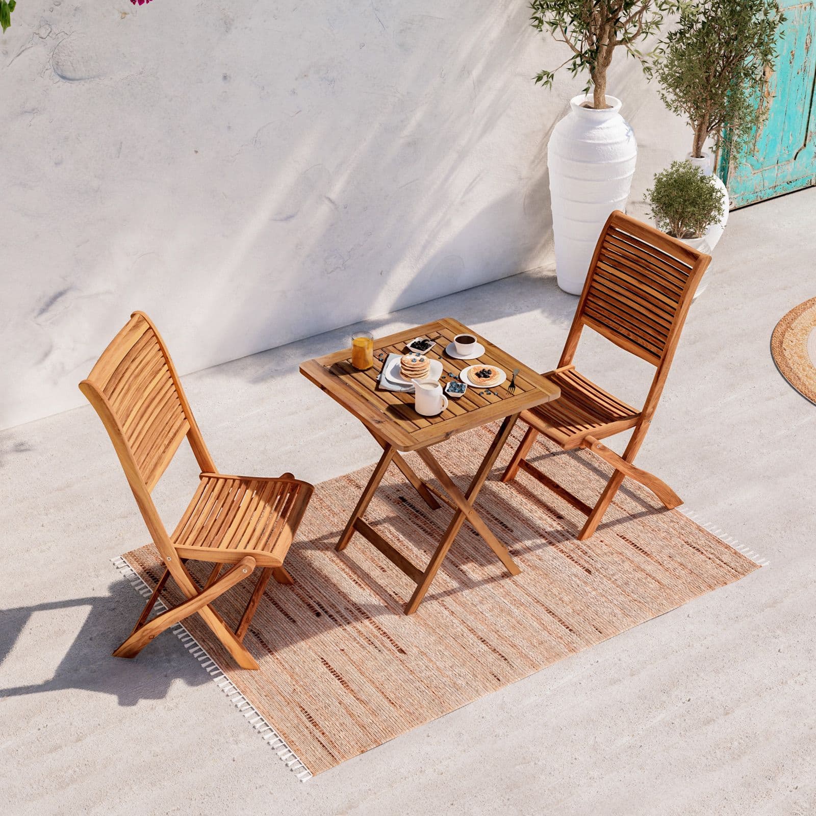 Set bistrot con tavolo 60x60 cm con 2 sedie pieghevoli in legno di acacia - Paja