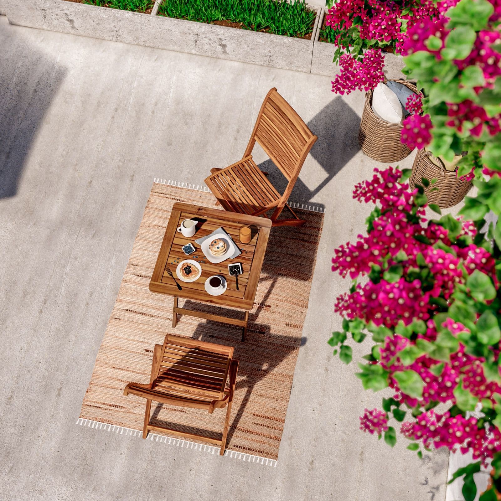 Set bistrot con tavolo 60x60 cm con 2 sedie pieghevoli in legno di acacia - Paja