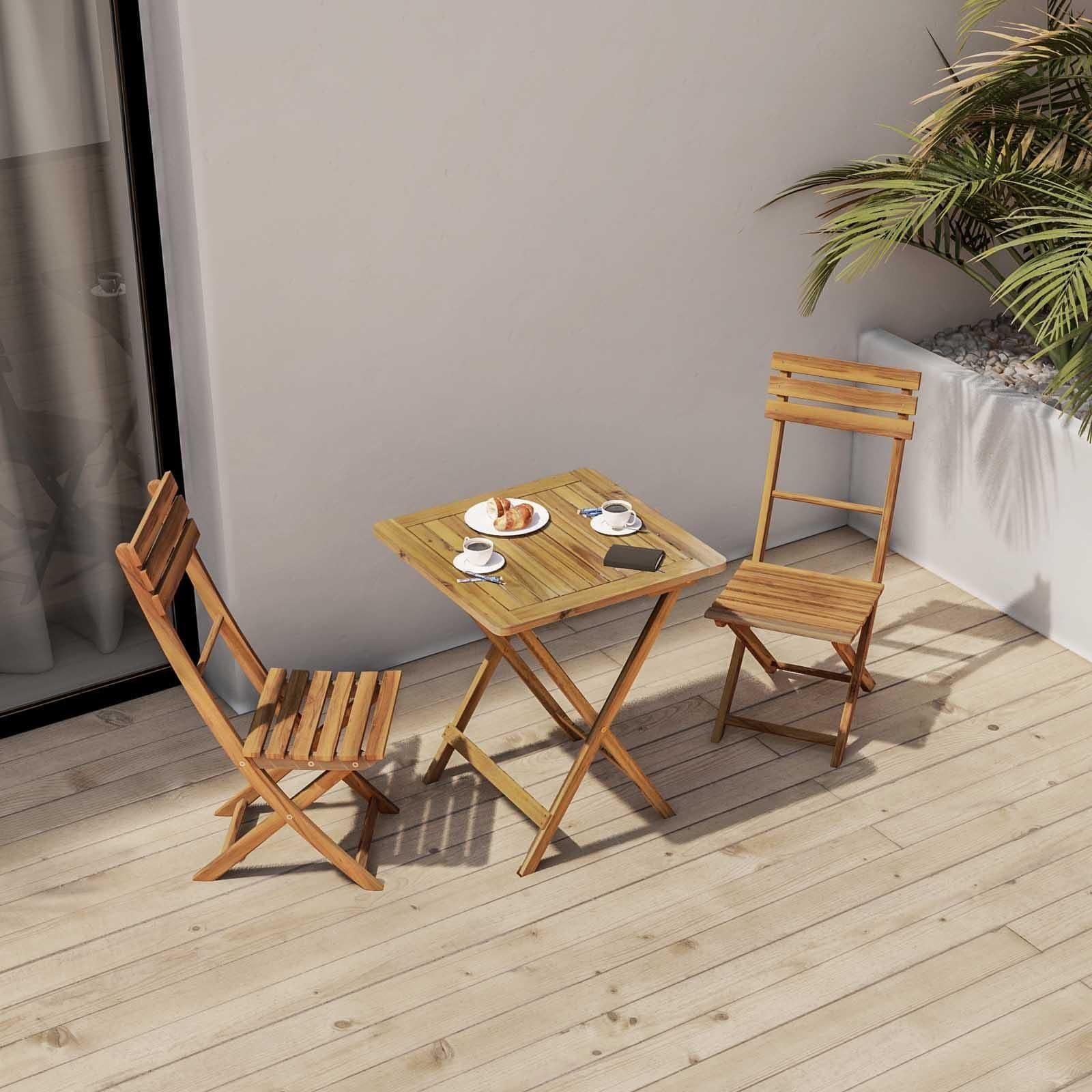 Set bistrot tavolo 60x60 cm e 2 sedie pieghevoli in legno di acacia - Paja