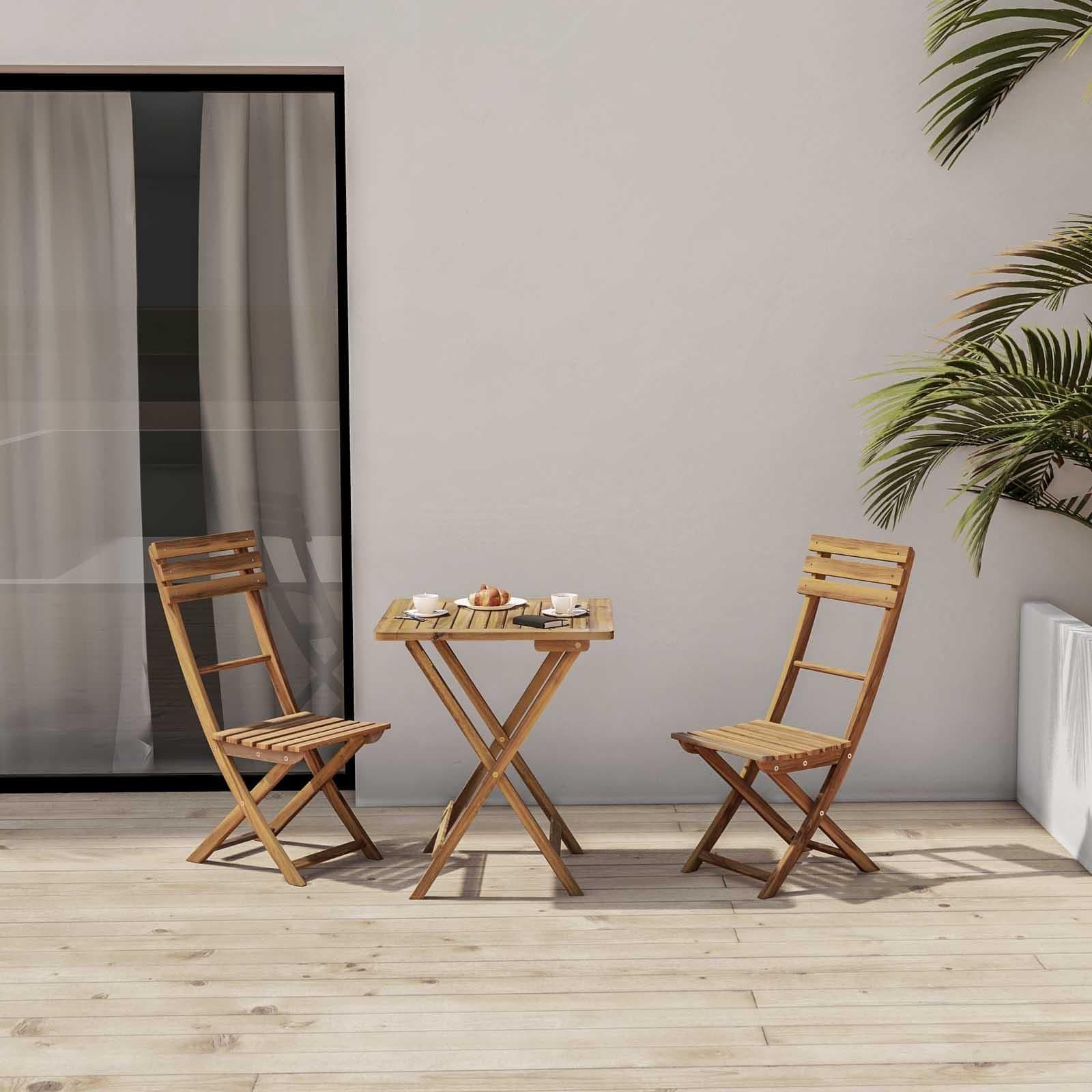 Set bistrot tavolo 60x60 cm e 2 sedie pieghevoli in legno di acacia - Paja