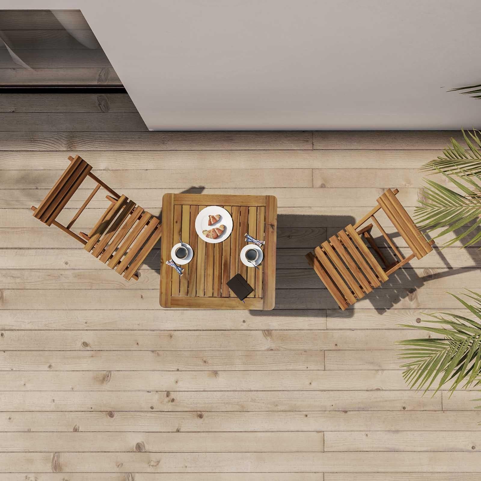 Set bistrot tavolo 60x60 cm e 2 sedie pieghevoli in legno di acacia - Paja
