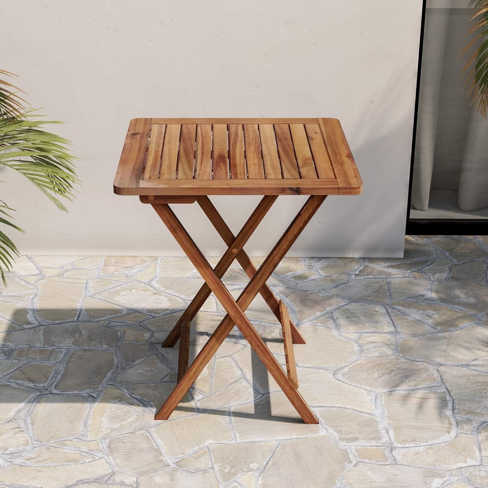 Set bistrot tavolo 60x60 cm e 2 sedie pieghevoli in legno di acacia - Paja