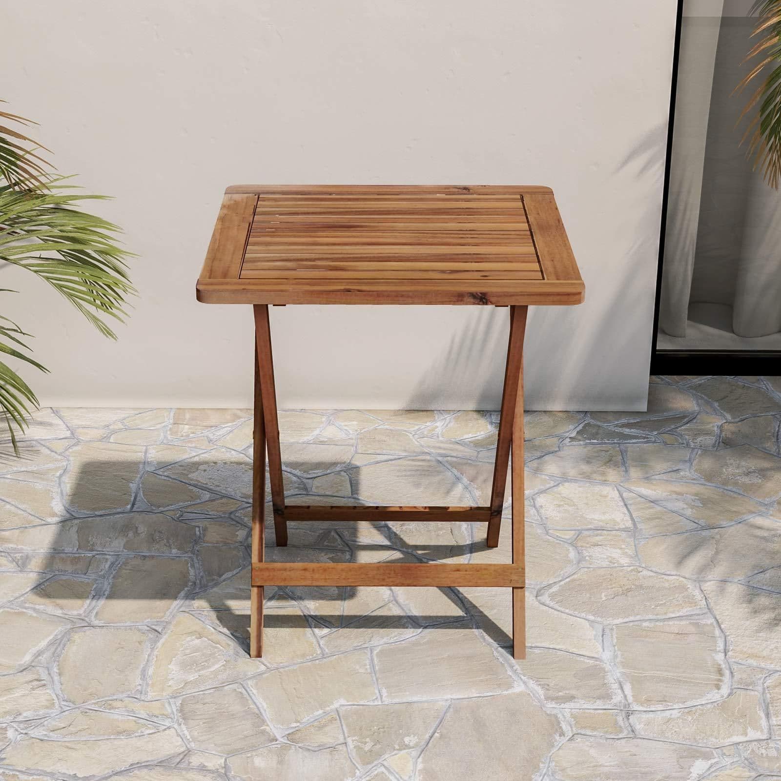 Set bistrot tavolo 60x60 cm e 2 sedie pieghevoli in legno di acacia - Paja