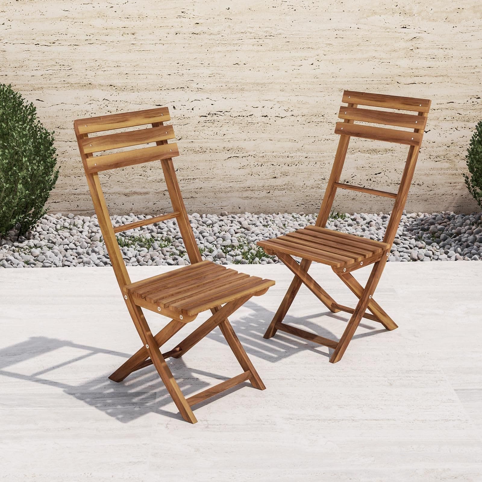 Set bistrot tavolo 60x60 cm e 2 sedie pieghevoli in legno di acacia - Paja