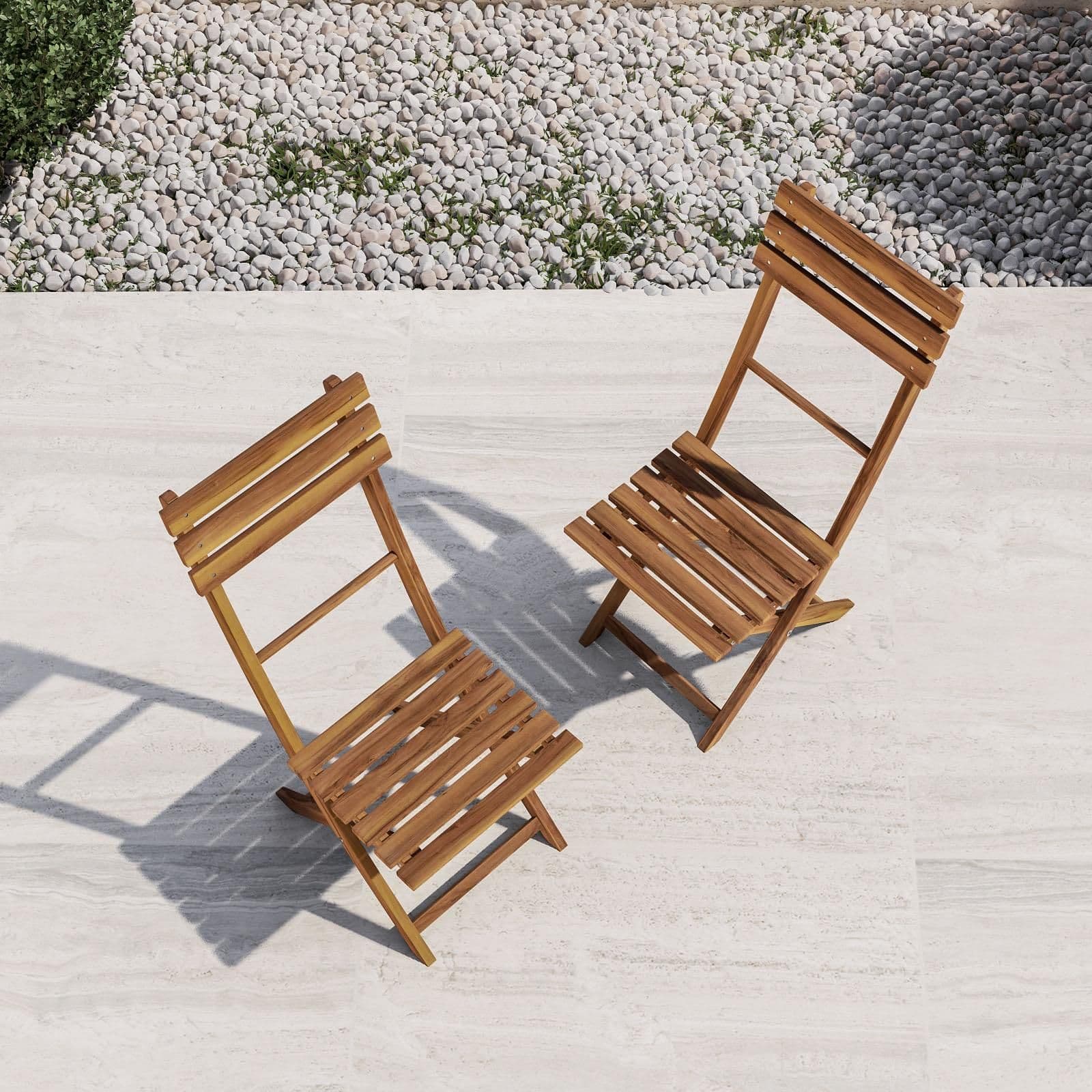 Set bistrot tavolo 60x60 cm e 2 sedie pieghevoli in legno di acacia - Paja