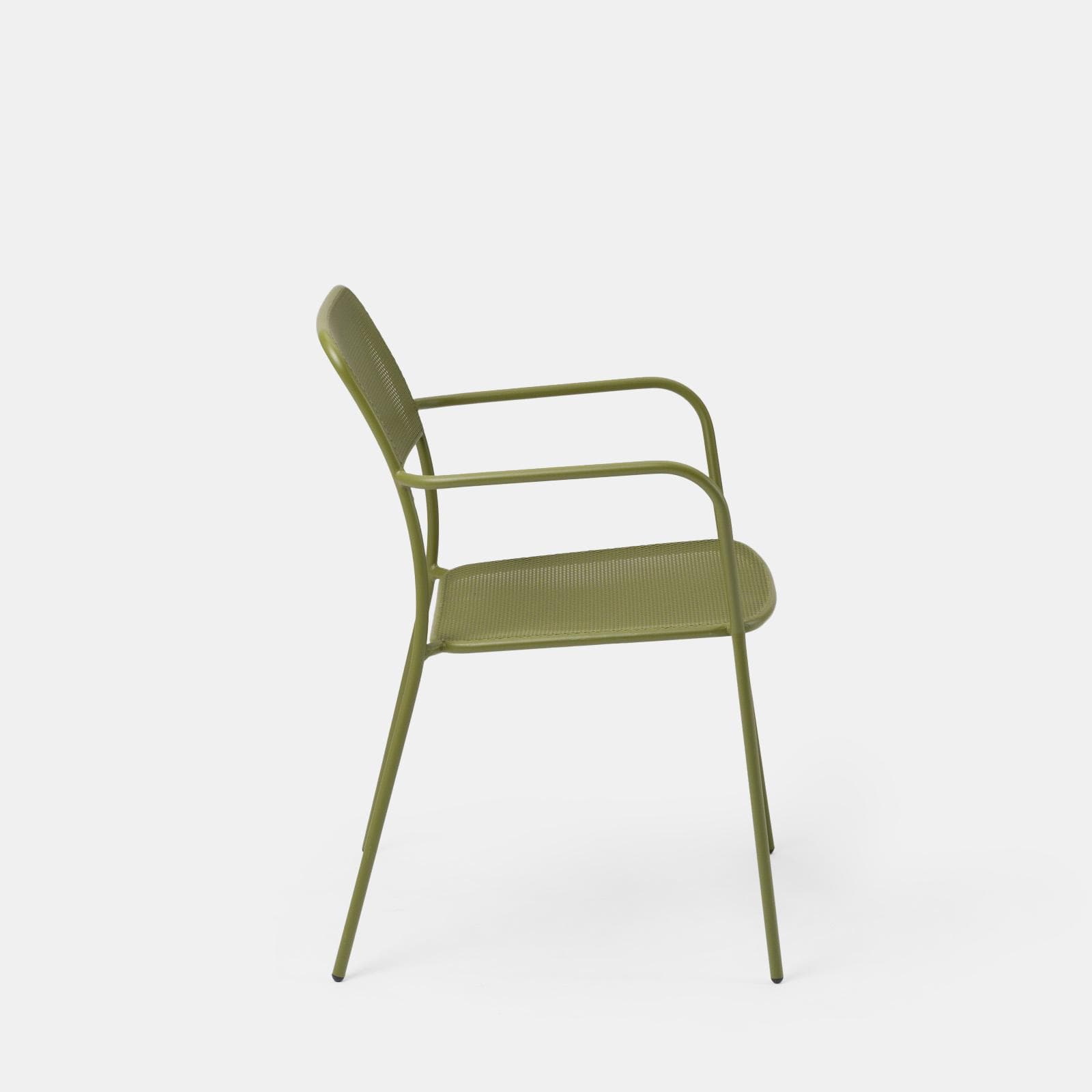 Set bistrot tavolo 60x60 e 2 sedie con braccioli in acciaio verde oliva - Faber