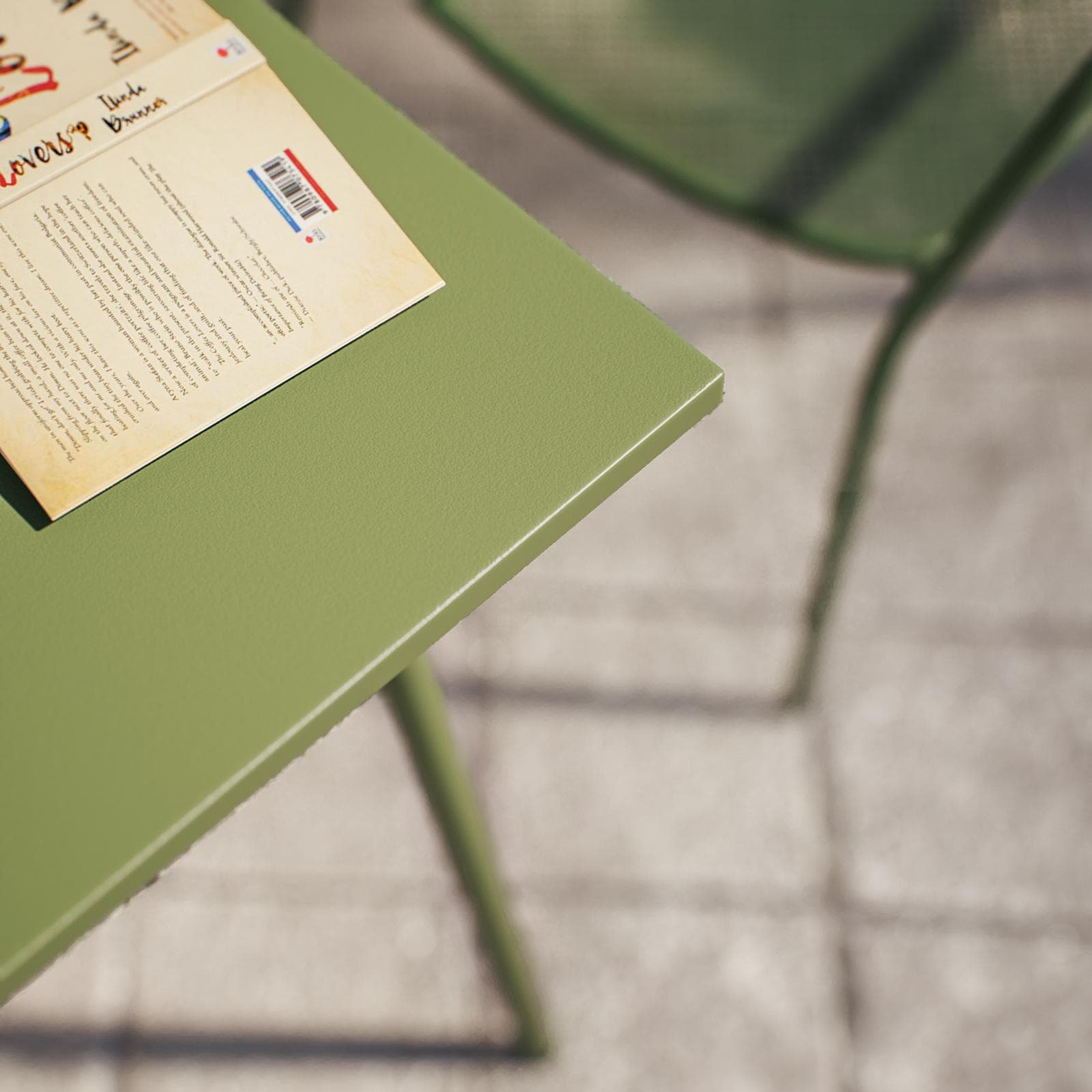 Set bistrot tavolo 60x60 e 2 sedie con braccioli in acciaio verde oliva - Faber