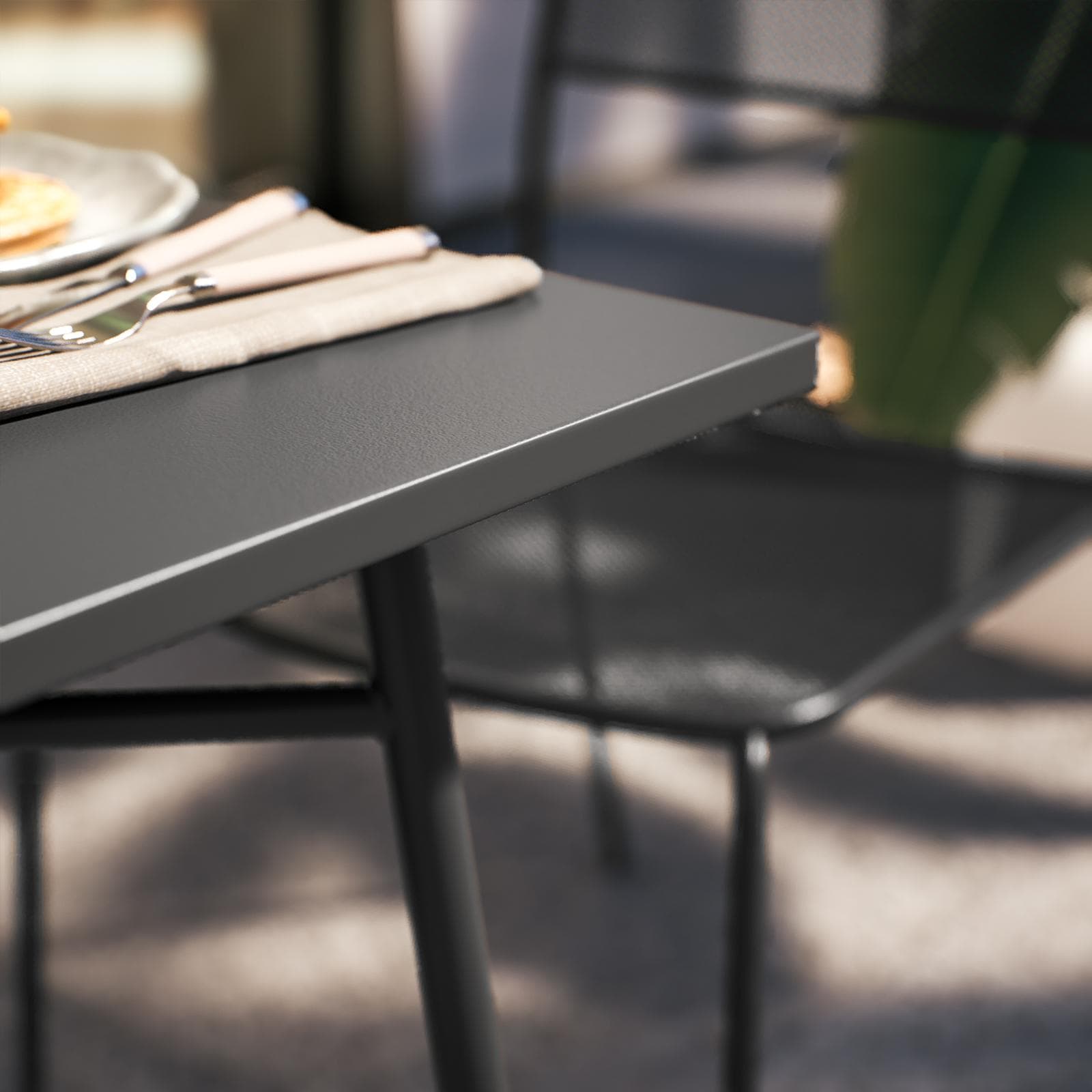 Set bistrot tavolo 70x70 cm e 2 sedie in acciaio nero - Faber