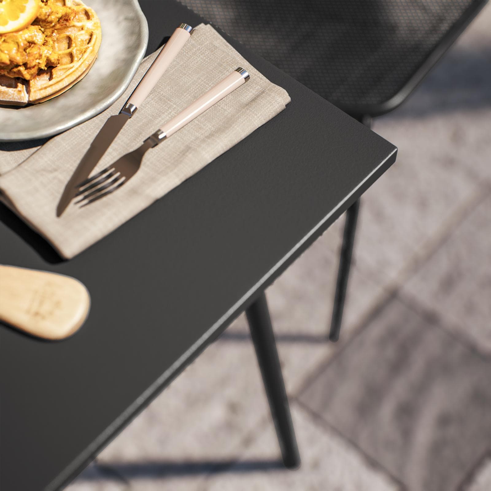 Set bistrot tavolo 70x70 cm e 2 sedie in acciaio nero - Faber