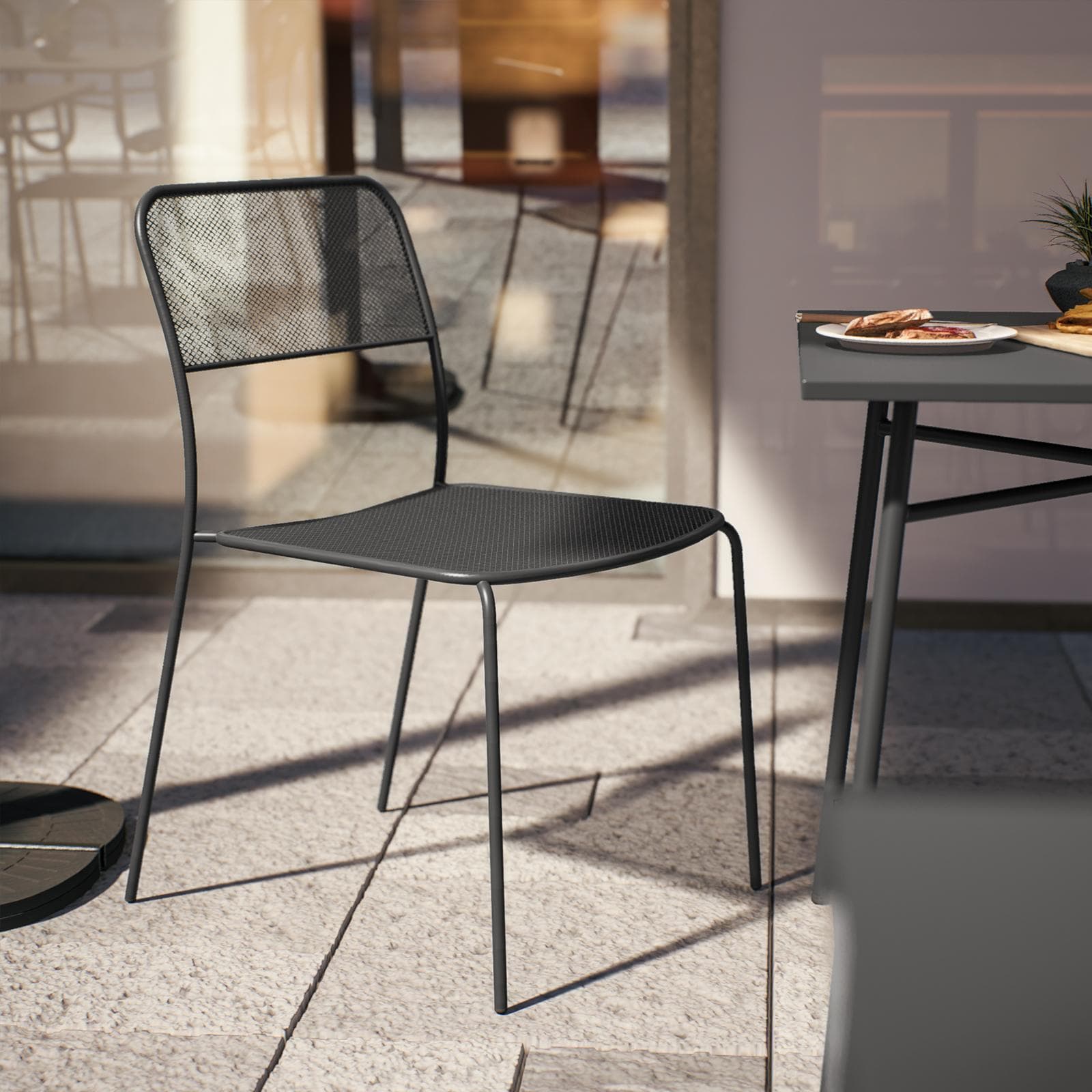 Set bistrot tavolo 70x70 cm e 2 sedie in acciaio nero - Faber