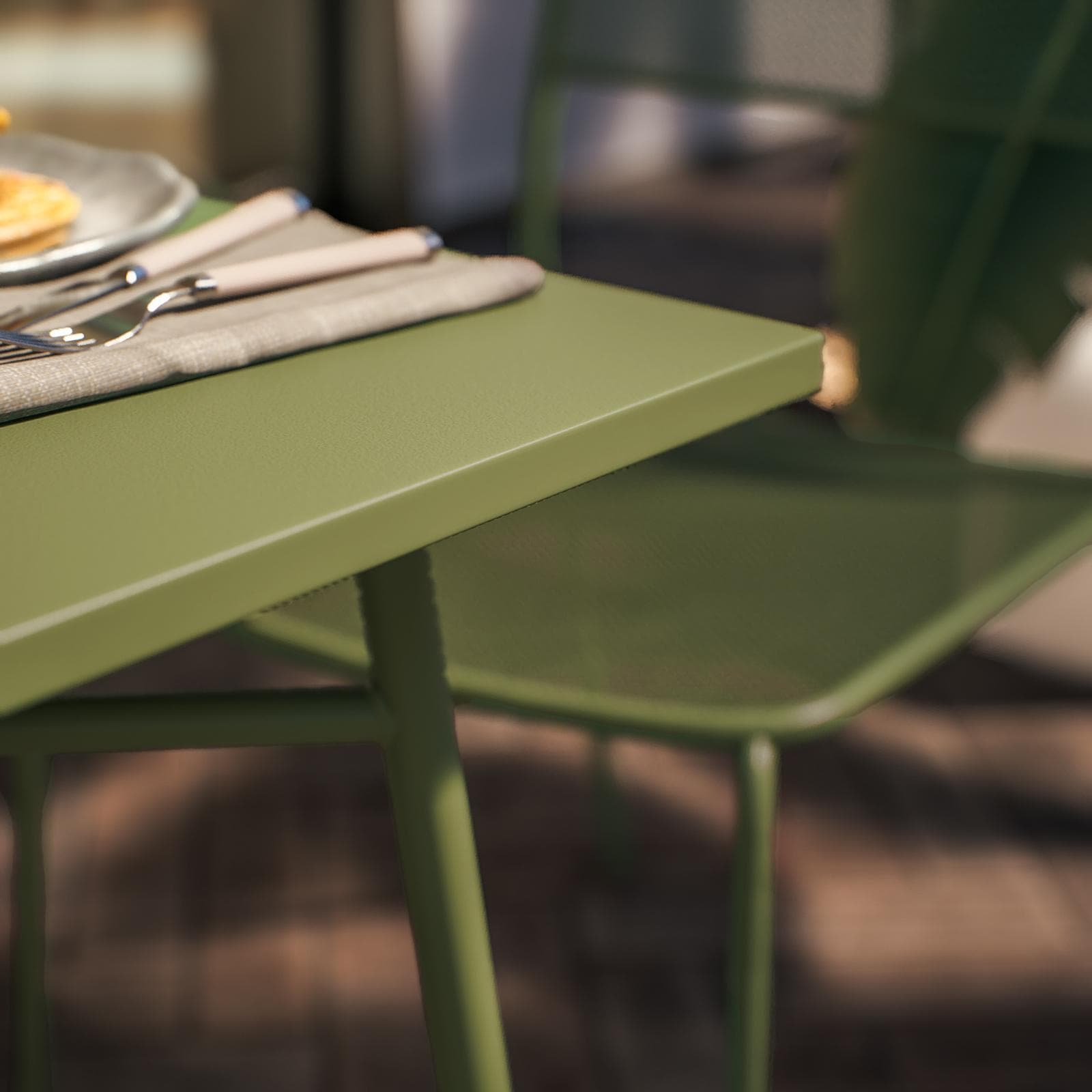Set bistrot tavolo 70x70 cm e 2 sedie in acciaio verde oliva - Faber