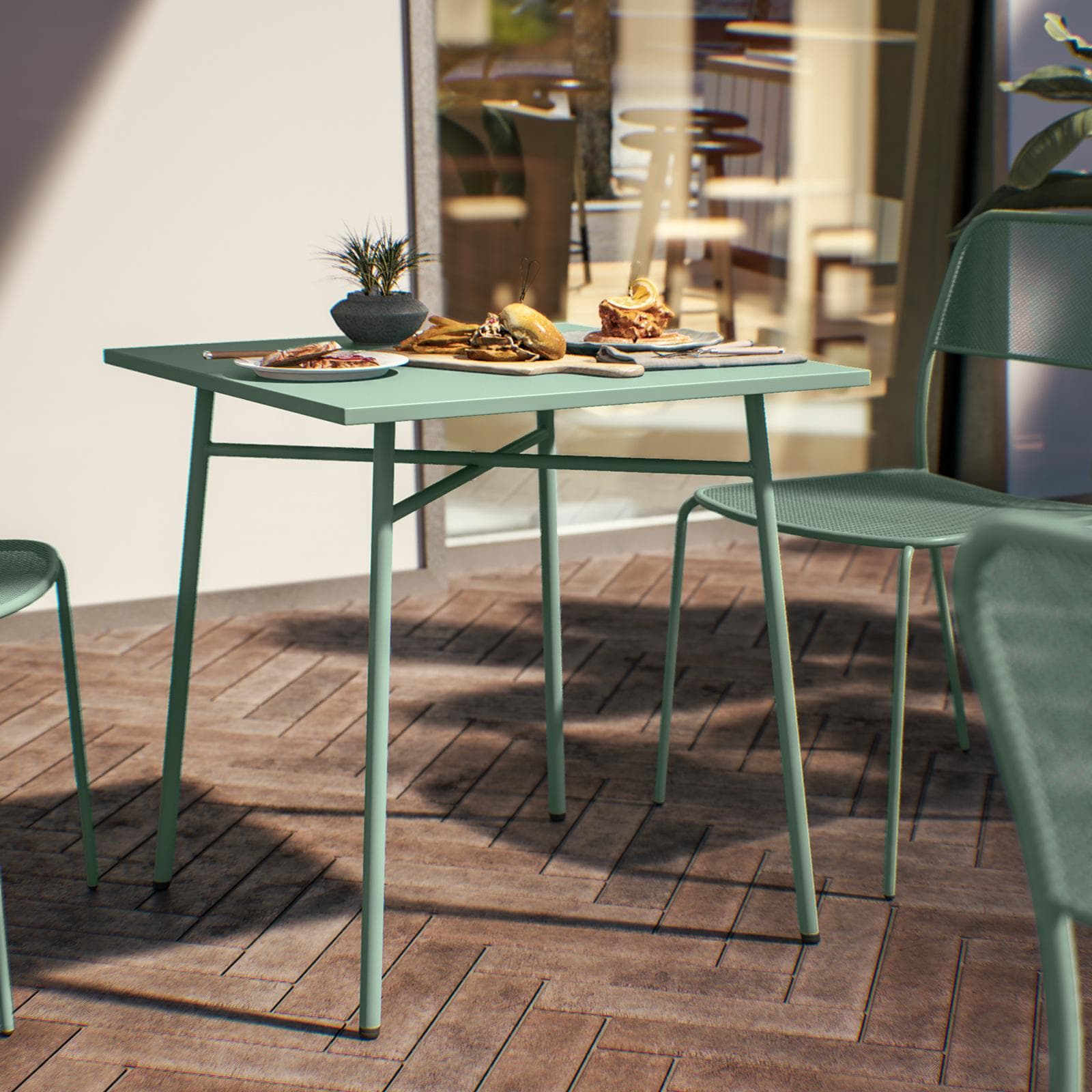 Set bistrot tavolo 70x70 cm e 2 sedie in acciaio verde marino - Faber