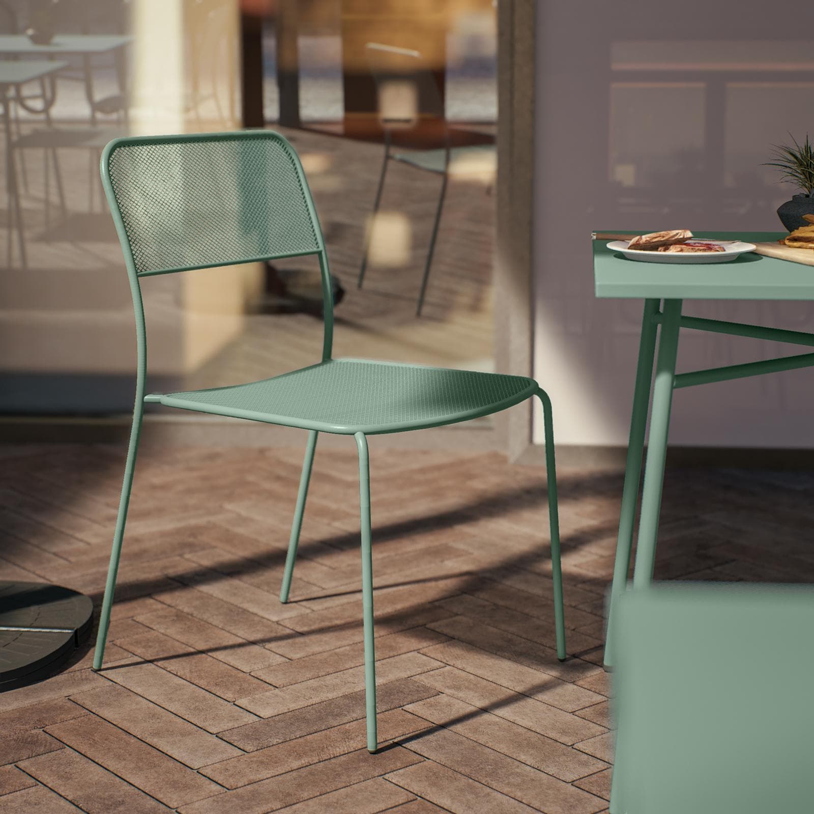 Set bistrot tavolo 70x70 cm e 2 sedie in acciaio verde marino - Faber