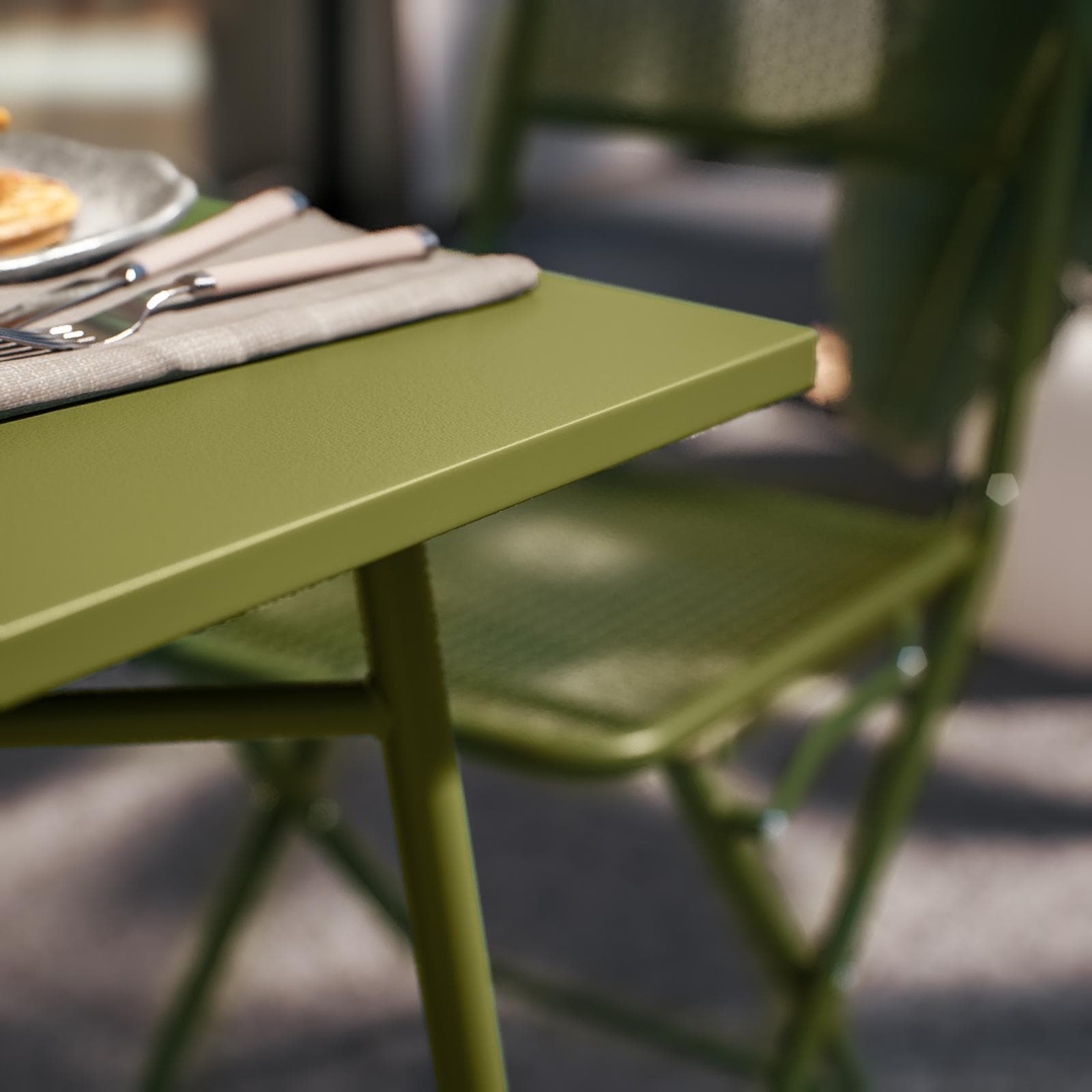 Set bistrot tavolo 70x70 cm e 2 sedie pieghevoli in acciaio verde oliva - Faber
