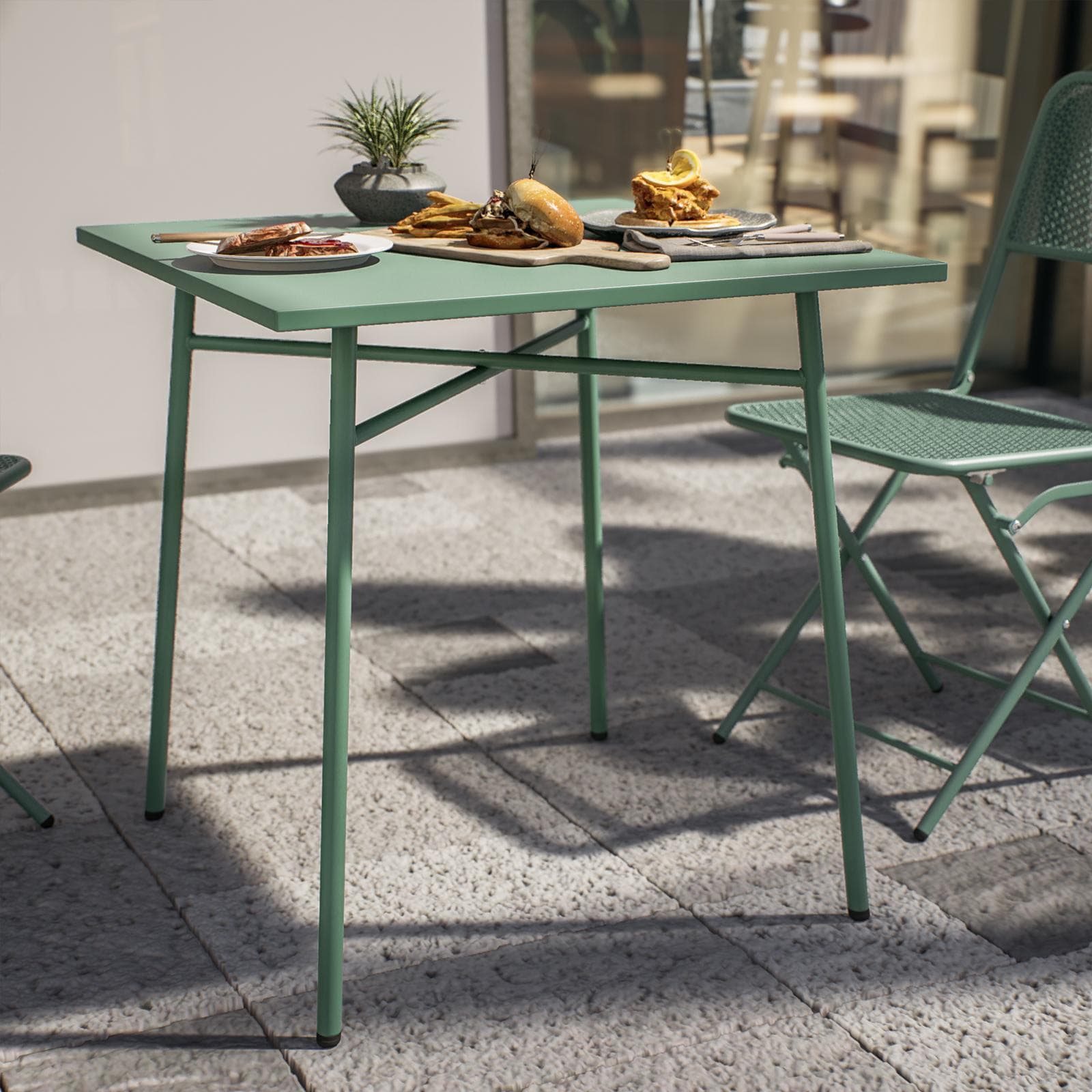 Set bistrot tavolo 70x70 cm e 2 sedie pieghevoli in acciaio verde marino - Faber