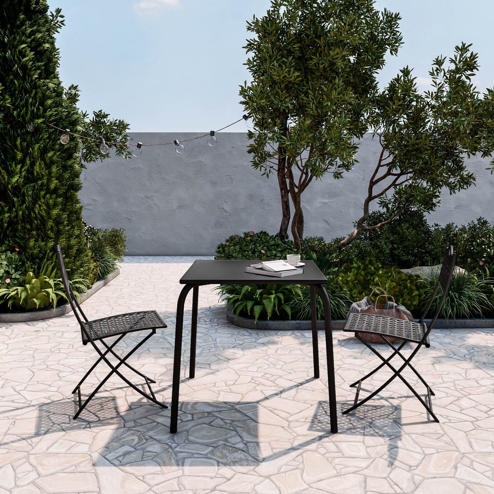 Set bistrot tavolo 70x70 cm e 2 sedie pieghevoli in metallo nero - Dama