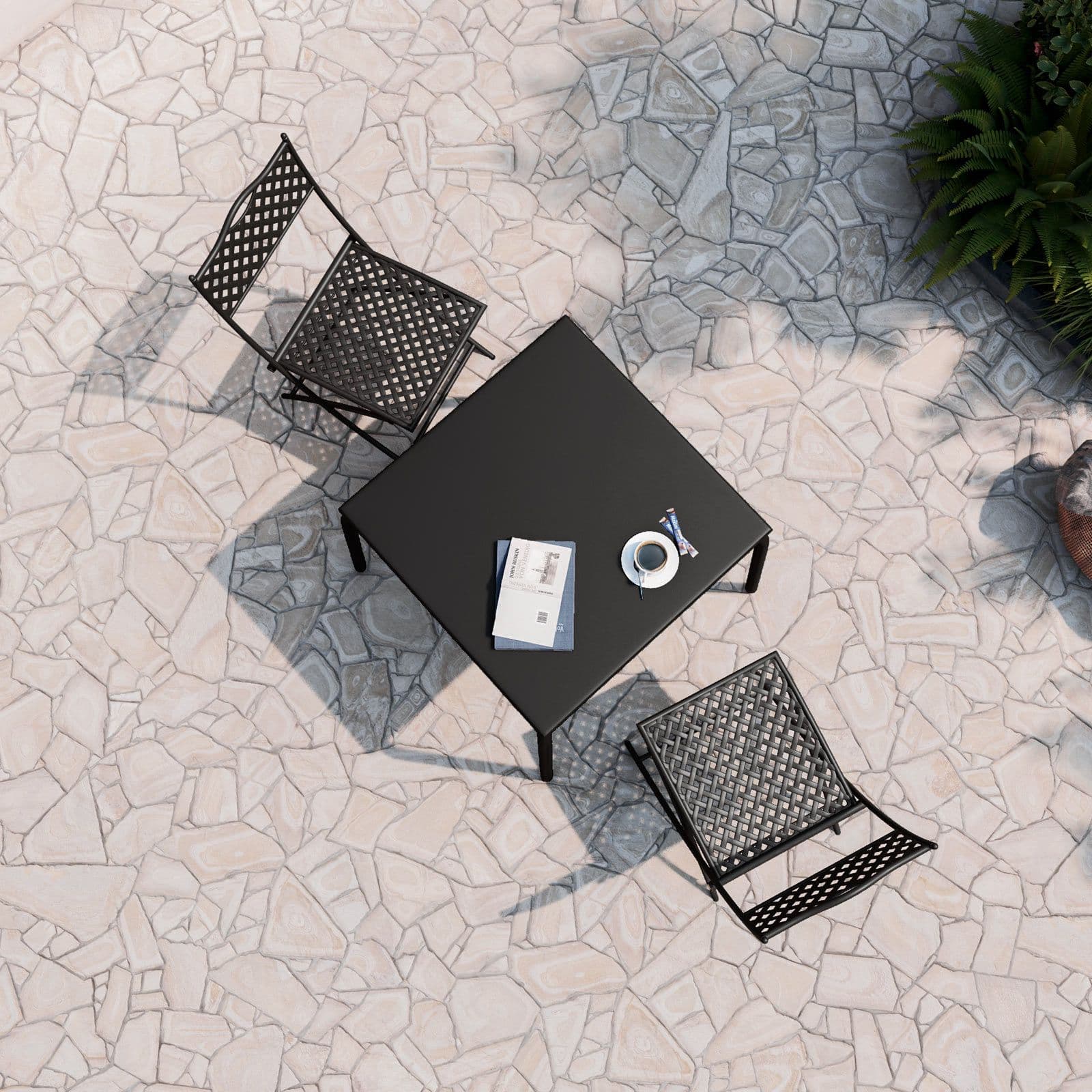 Set bistrot tavolo 70x70 cm e 2 sedie pieghevoli in metallo nero - Dama