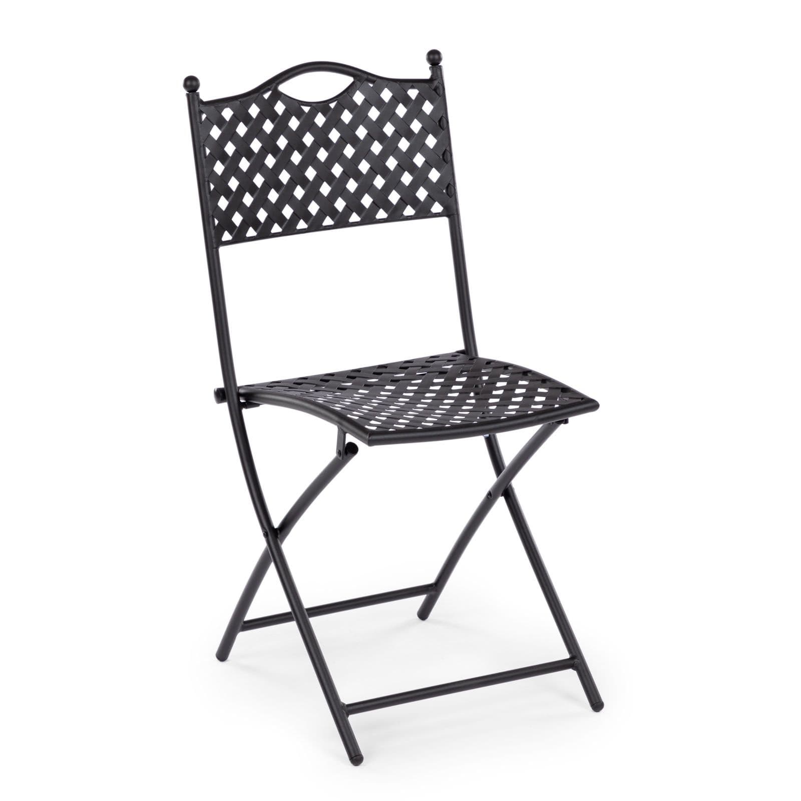 Set bistrot tavolo 70x70 cm e 2 sedie pieghevoli in metallo nero - Dama