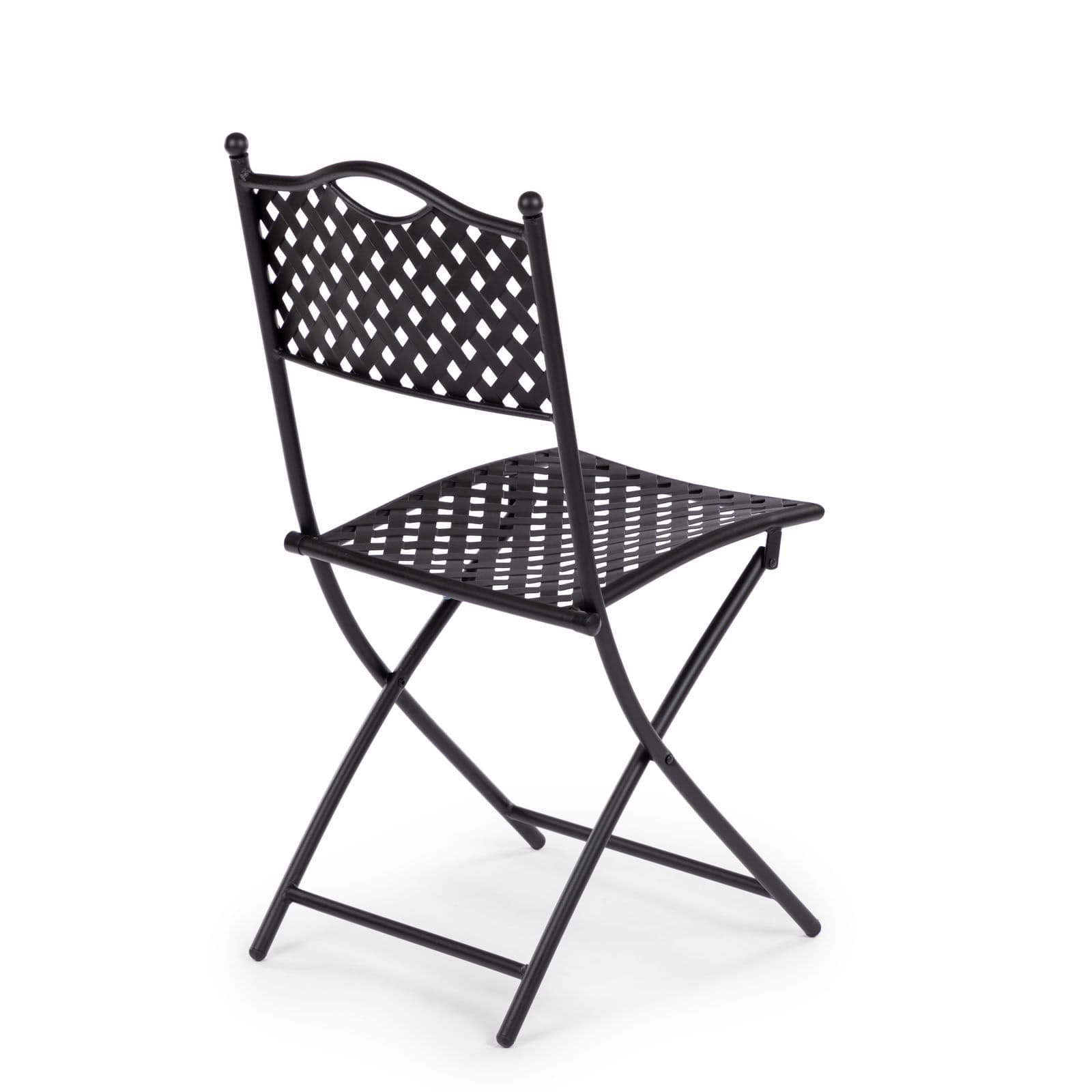 Set bistrot tavolo 70x70 cm e 2 sedie pieghevoli in metallo nero - Dama