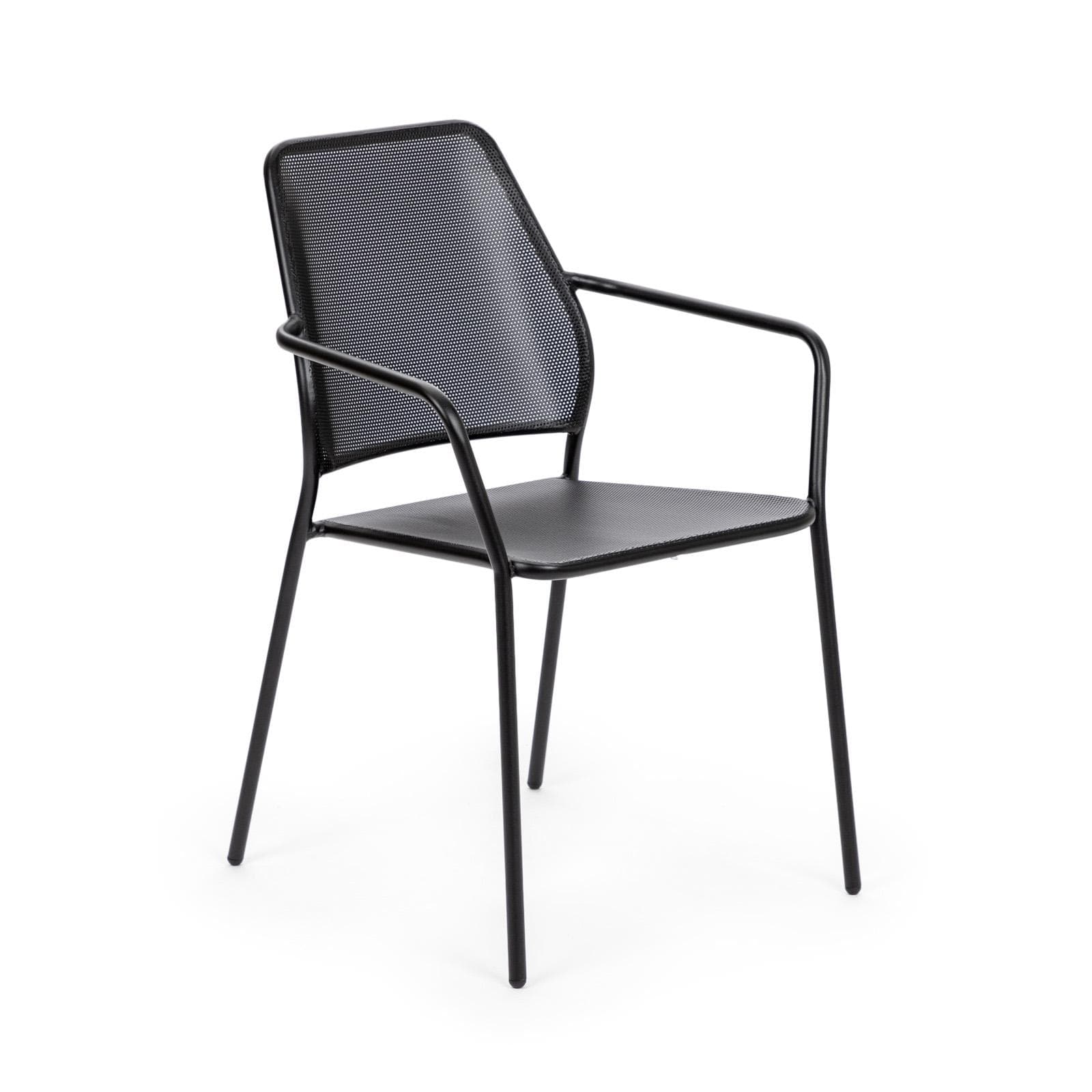 Set bistrot tavolo 70x70 cm e 2 sedie con braccioli squadrate in metallo nero - Dama