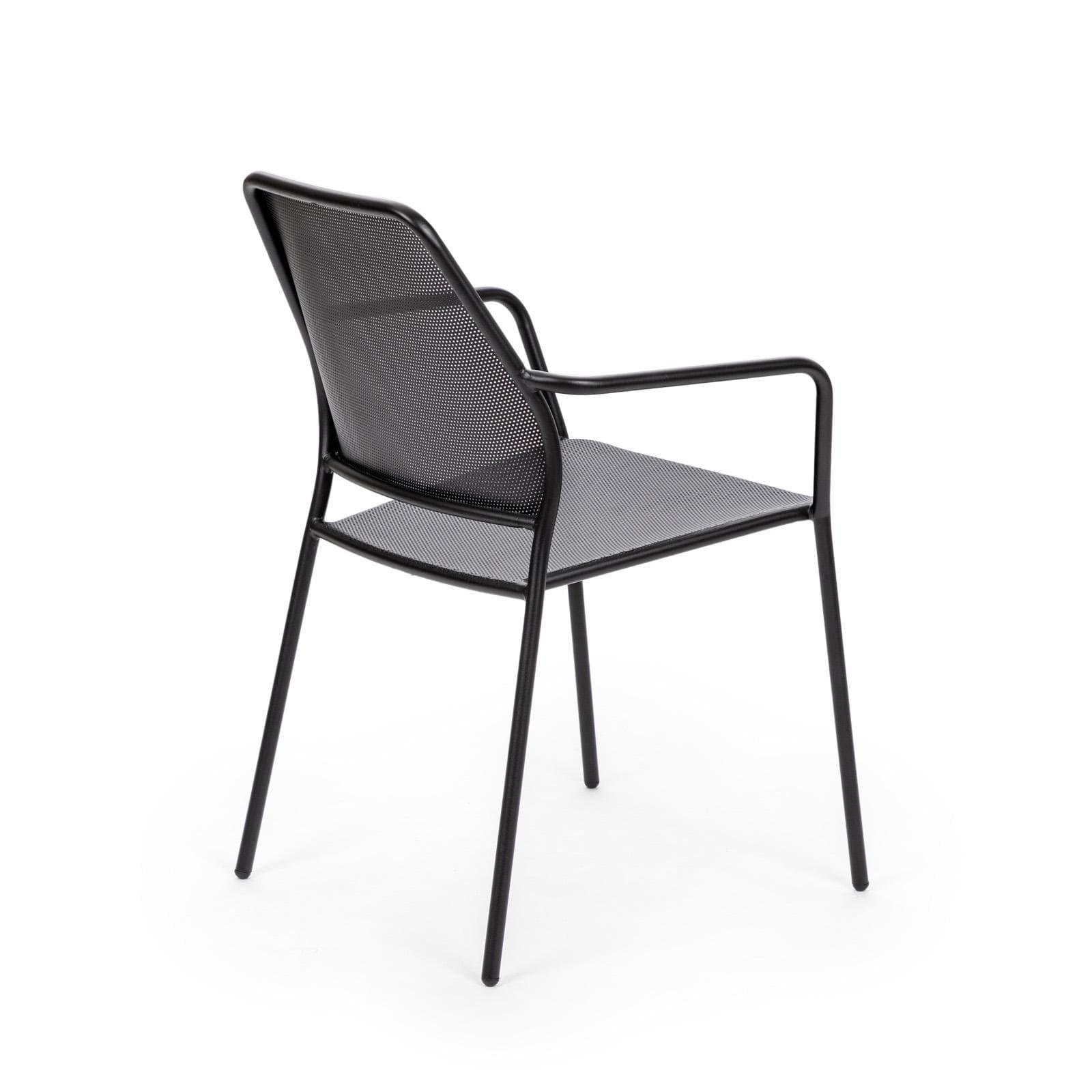 Set bistrot tavolo 70x70 cm e 2 sedie con braccioli squadrate in metallo nero - Dama