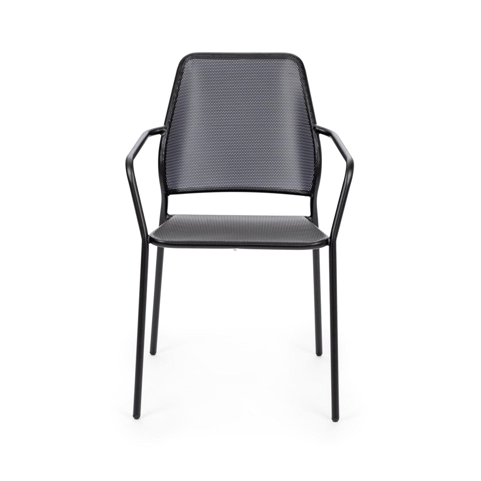Set bistrot tavolo 70x70 cm e 2 sedie con braccioli squadrate in metallo nero - Dama