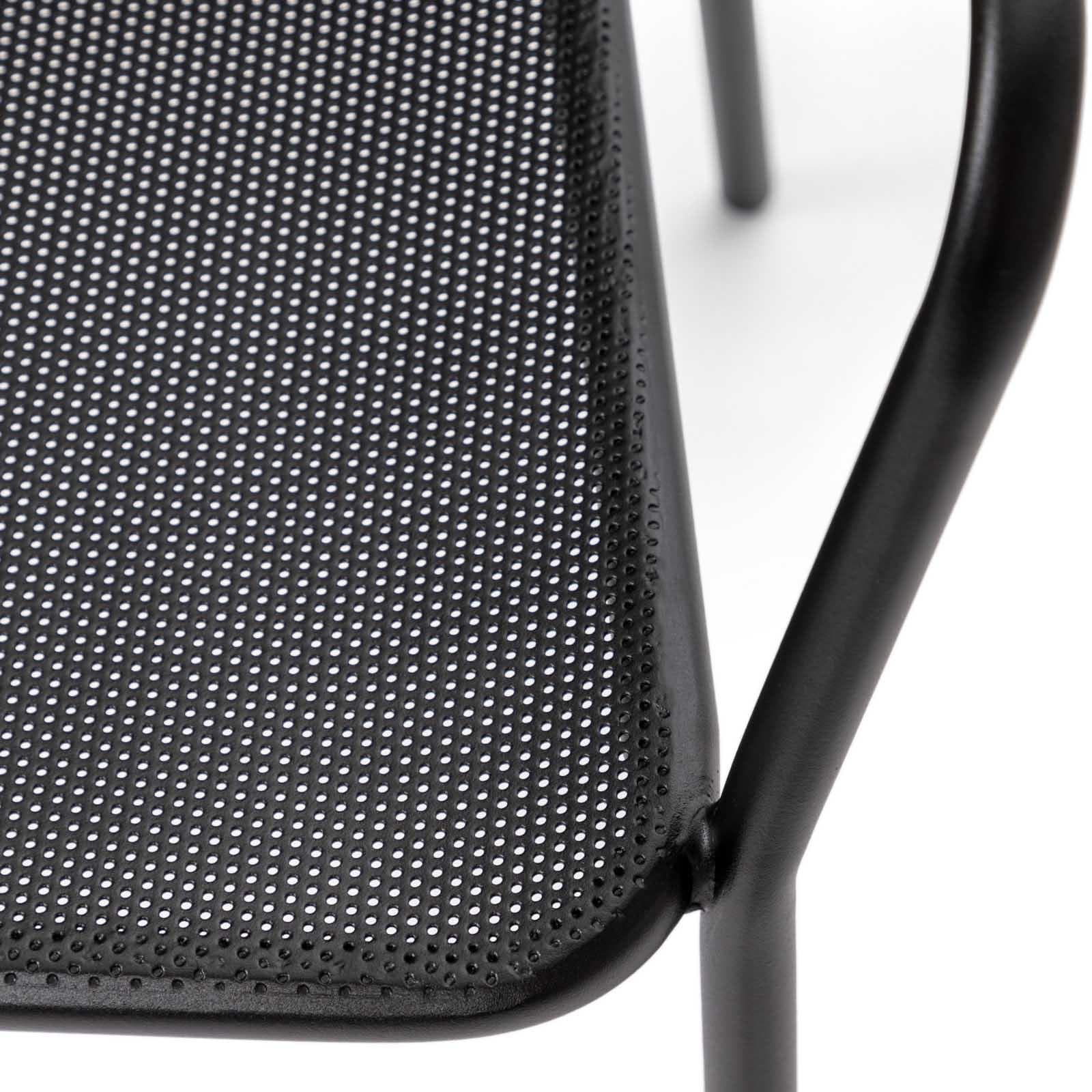 Set bistrot tavolo 70x70 cm e 2 sedie con braccioli squadrate in metallo nero - Dama