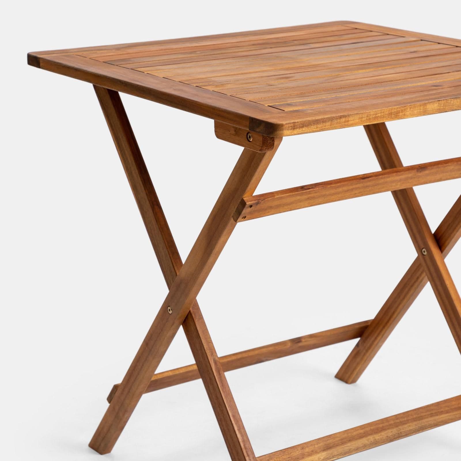 Set bistrot con tavolo pieghevole 70x70 cm e 2 sedie pieghevoli in legno di acacia - Paja