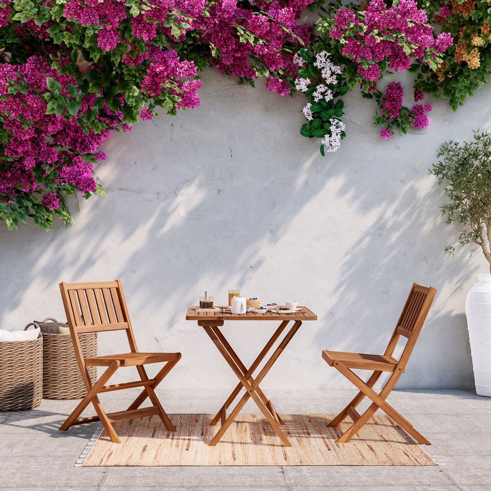 Set bistrot con tavolo pieghevole 70x70 cm e 2 sedie pieghevoli in legno di acacia - Paja