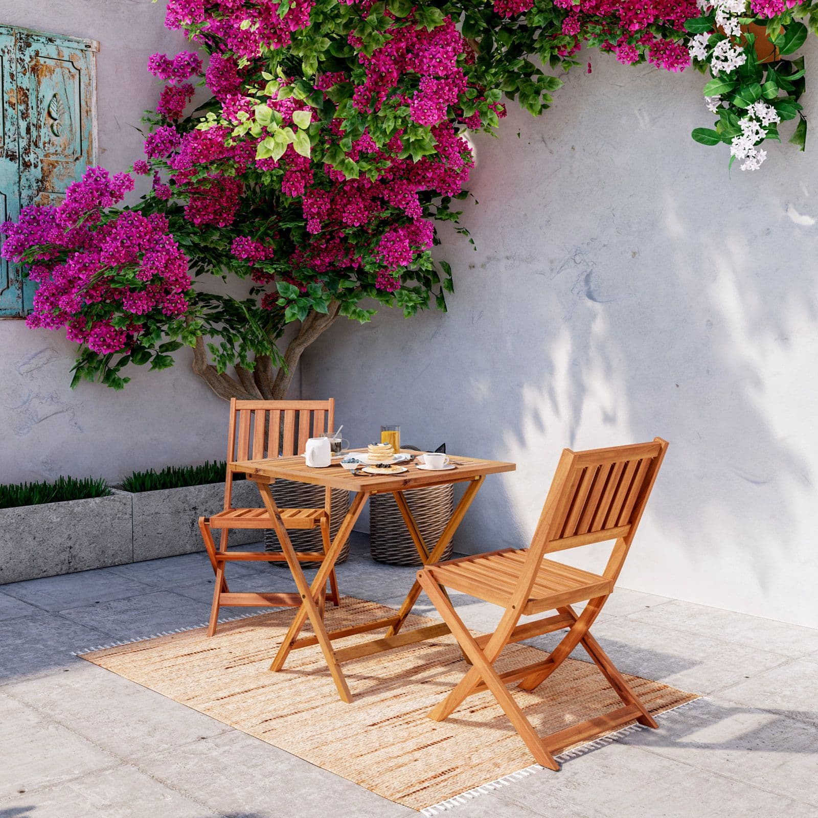 Set bistrot con tavolo pieghevole 70x70 cm e 2 sedie pieghevoli in legno di acacia - Paja